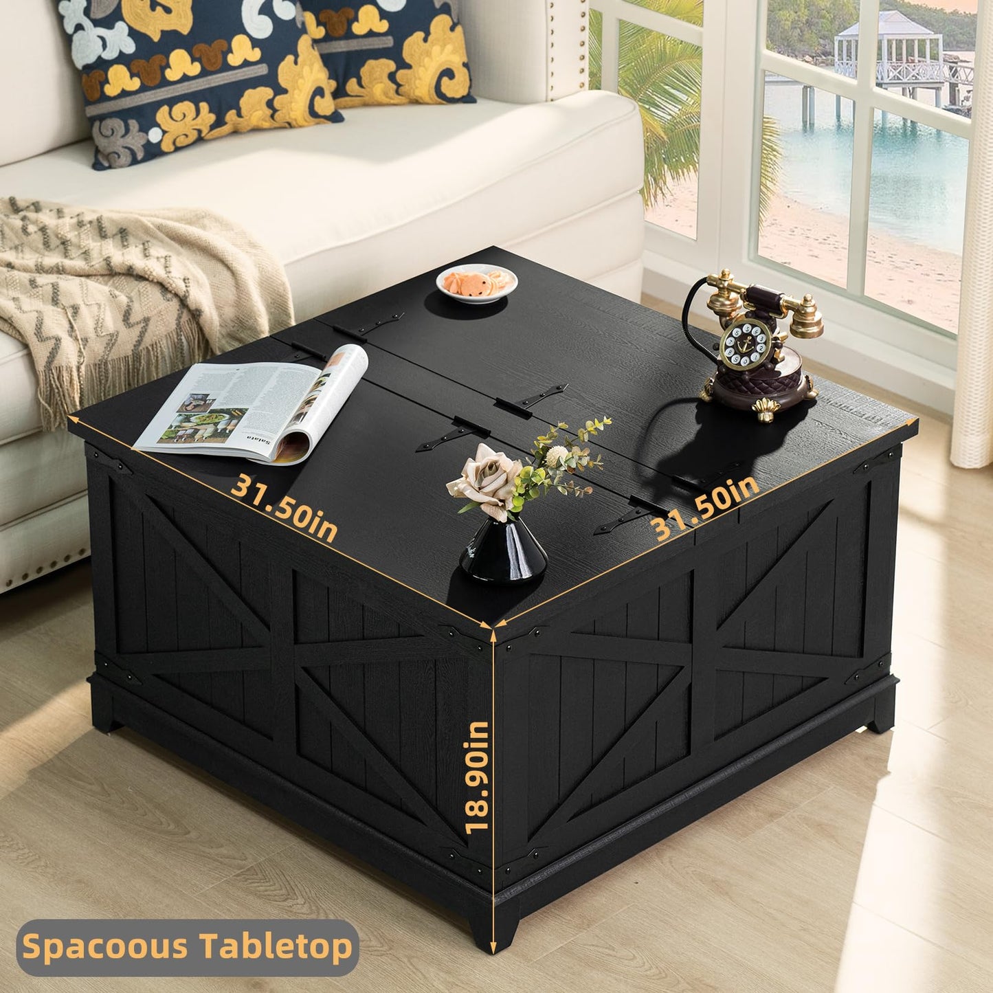 Joaxswe Farmhouse Living Room Sets, Coffee Table with Hidden Storage Organizer and Nightsands with Charging Station, Coffee Table Set of 3 for Living Room,Office, Home