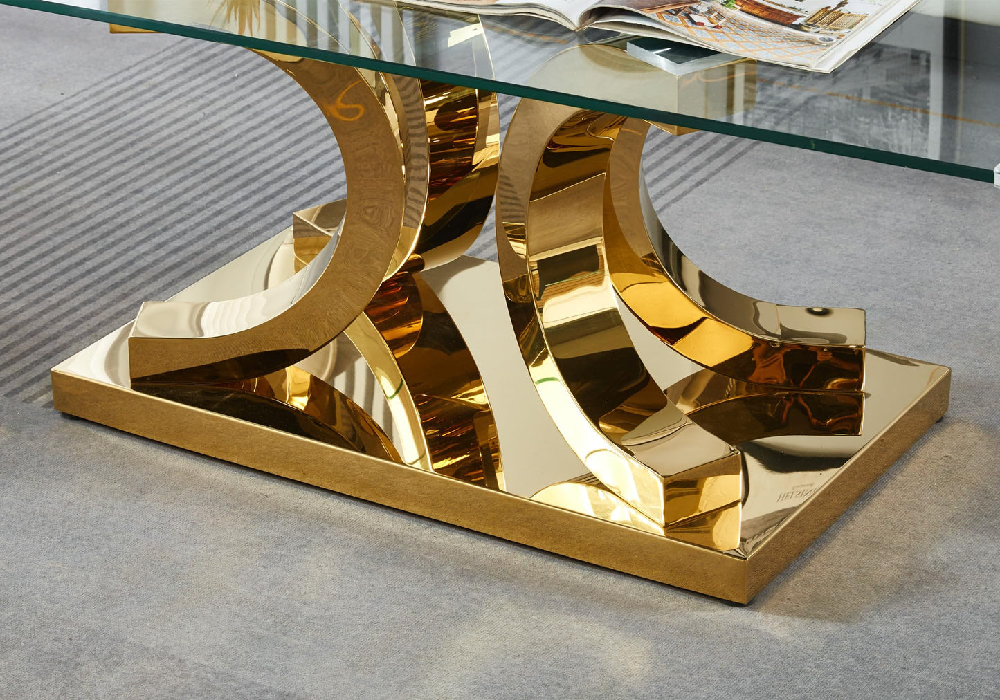 SSLine Modern 1 Piece Living Room Coffee Table Luxury Tempered Glass Coffee Table with C-Shaped Stainless Steel Base for Living Room Bedroom Office (1 Coffee Table)