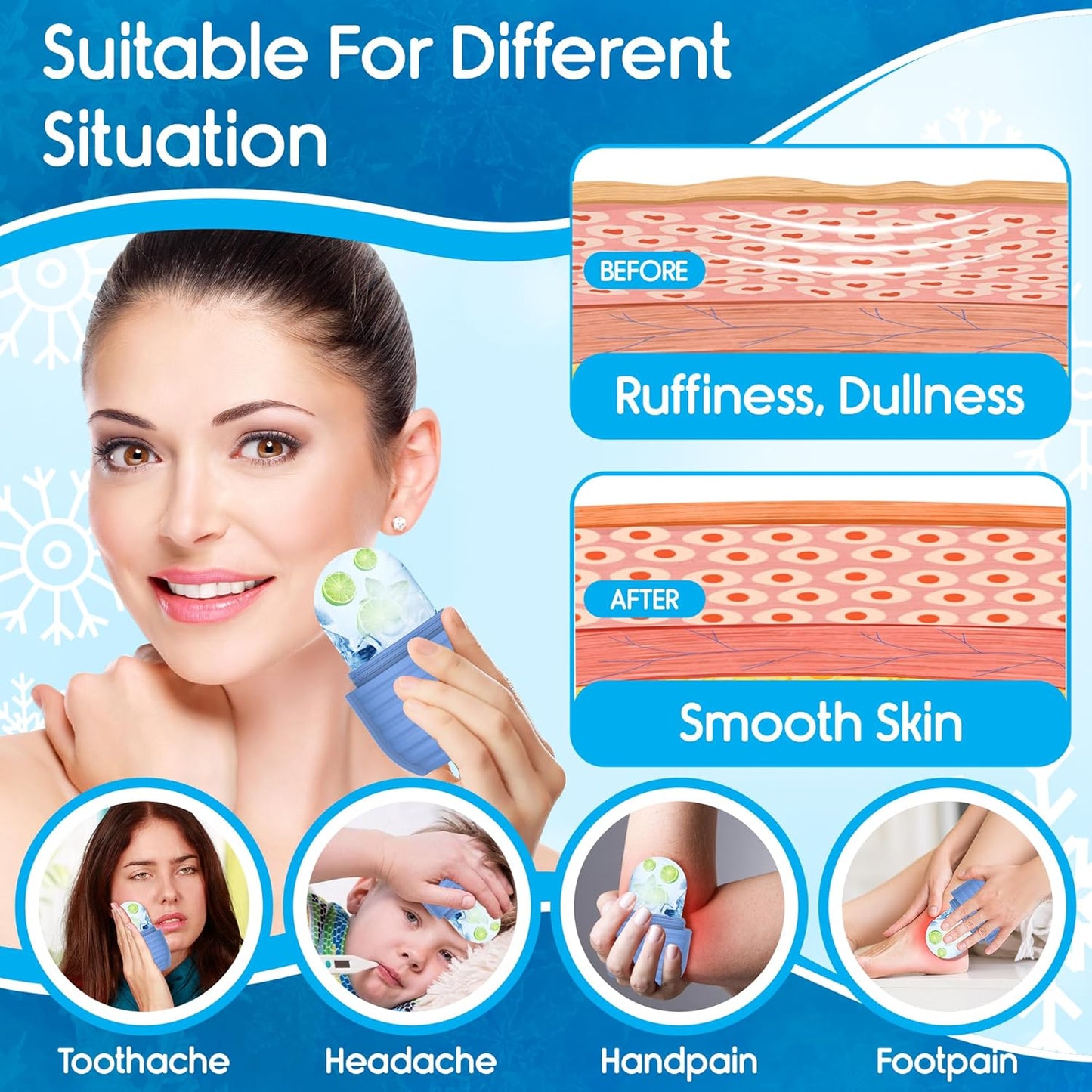 1Pcs Ice Roller for Face, Ice Face Roller, Reusable Silicone Ice Mold for Face, Facial Beauty Ice Roller Skin Care Tools for Shrink Pores Anti Wrinkle Reduce Puffiness (Pink)