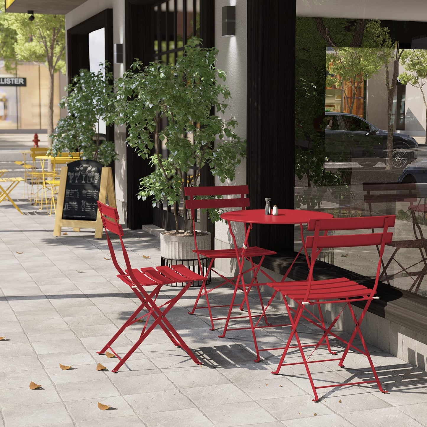 Grand patio 3-Piece Folding Bistro Set, 2 Chairs and 1 Table, Weather-Resistant Outdoor/Indoor Conversation Set for Patio, Yard, Garden -Dark Red