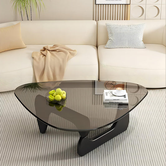 EASYSOUL Modern Glass Coffee Table, 32.68" D x 22.44" W x 15.75" H, Abstract Round Tea Tables for Living Room Home Office Industrial Cocktail Tables (Black-Gray Glass, 32.68")