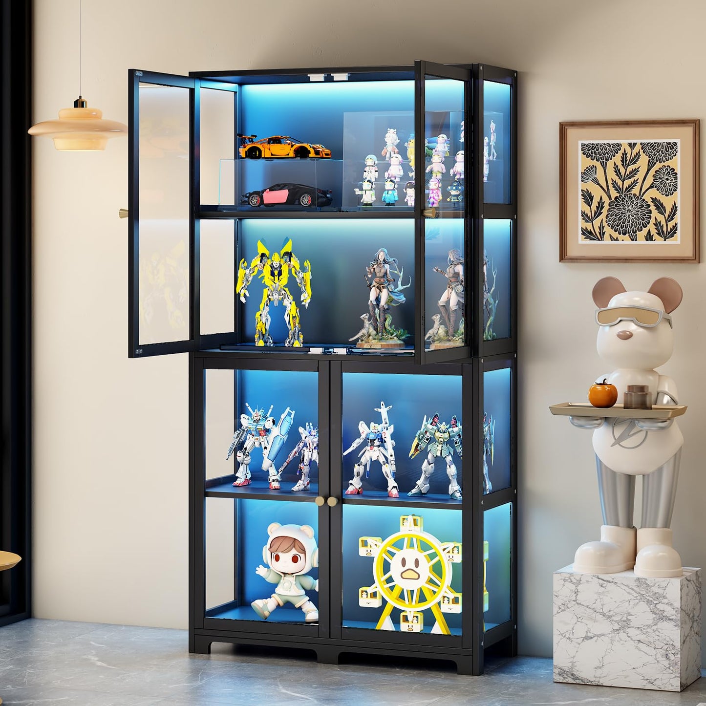 Display Cabinet with Acrylic Glass Door, 4-Tier Curio Cabinet, 65" Display Case for Collectibles, Transparent Curio Case, Toy Organizers Rack & Display Shelf for Home, Office, Playroom, Living Room