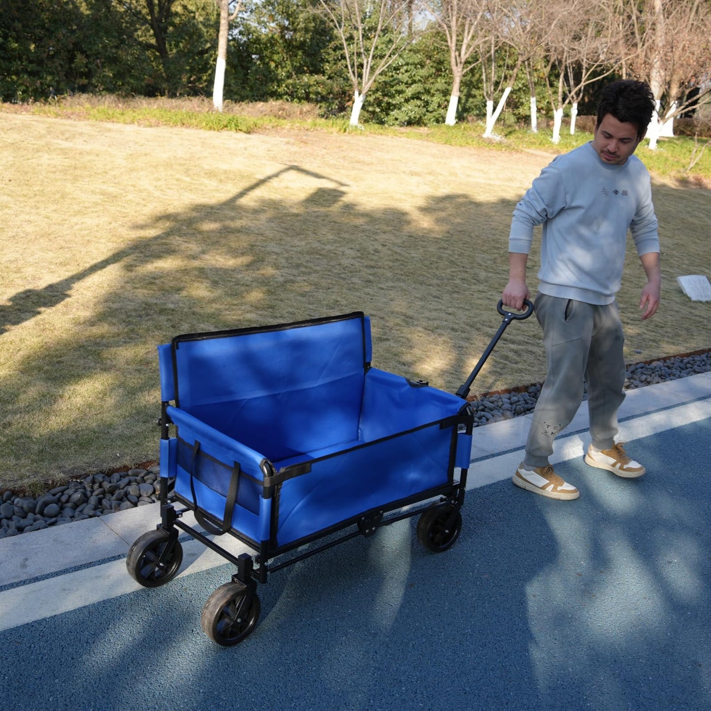 CRESTWALKER Wagon Love Seat with Tall Cushioned Backrest, Foldable Cart That Converts into a 2-Person Chair, 2-in-1 Wagon Bench Seat Combo for Adults (Blue)