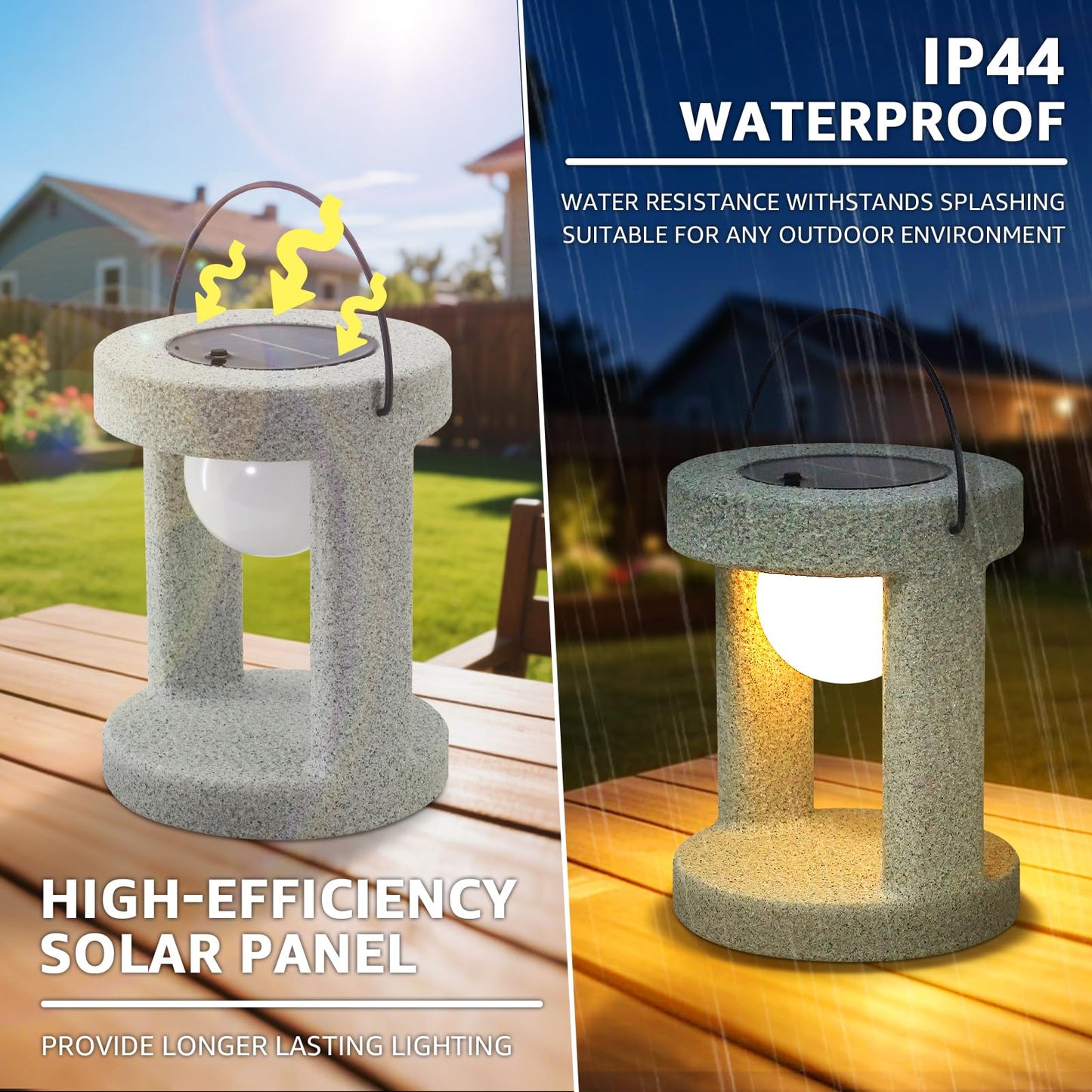 uuffoo Solar Outdoor Lantern, Portable Rechargeable Solar Lamp, IP44 Water-Resistant, Cordless Lights Decorative for Patio, Garden, Living Room