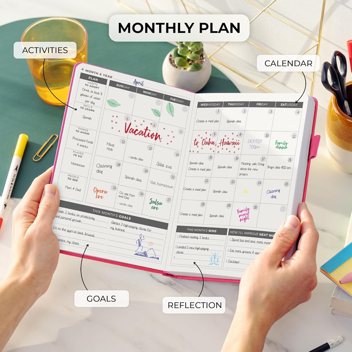 Clever Fox Daily Planner – Undated Planning Notebook with Hourly Schedule & To-Do List – Personal Day Task & Work Organizer, 6 Months (Hot Pink)