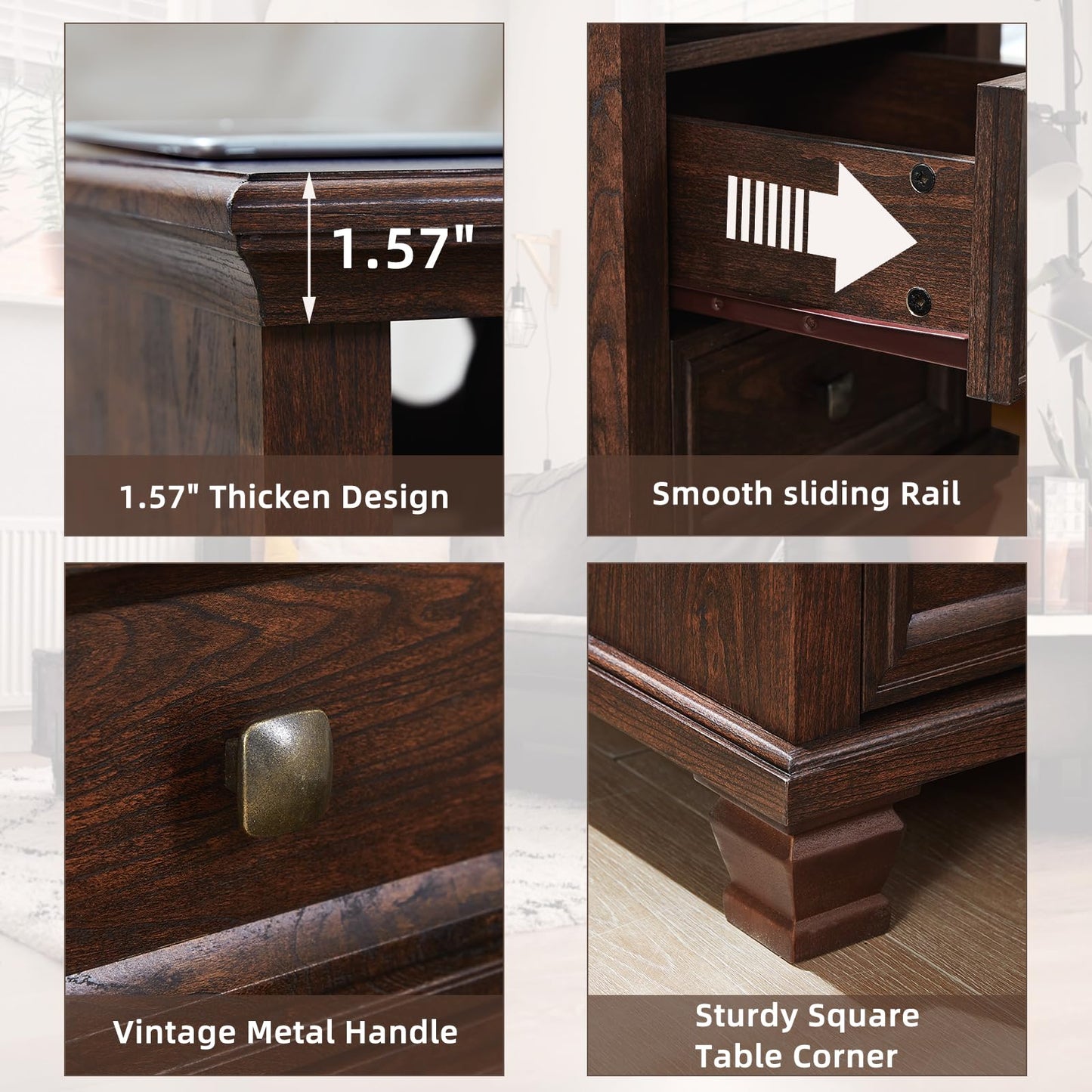 SAVOR LIFE Farmhouse Nightstand with Charging Station, Rustic Brown Nightstand,2 Drawers End Table for Living Room,Bedside Table with Open Shelf for Bed Room,Walnut