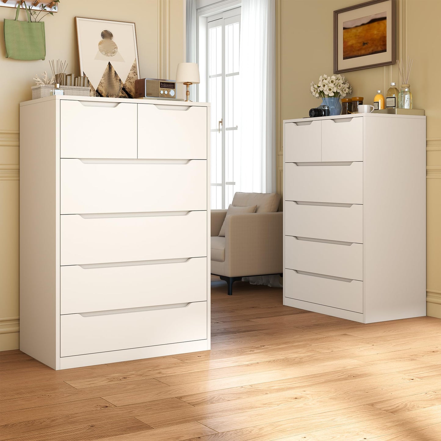 Romorgniz 6 Drawer Dresser for Bedroom Tall Chest of Drawers for Hallway, Closet,White,43.2" H X 27.6" W X15.6 D