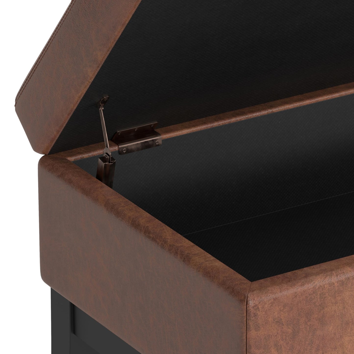 SIMPLIHOME Oregon 42 inch Wide Transitional Rectangle Storage Ottoman Bench with Tray in Distressed Saddle Brown Vegan Faux Leather, Assembled, For the Living Room, Entryway and Family Room