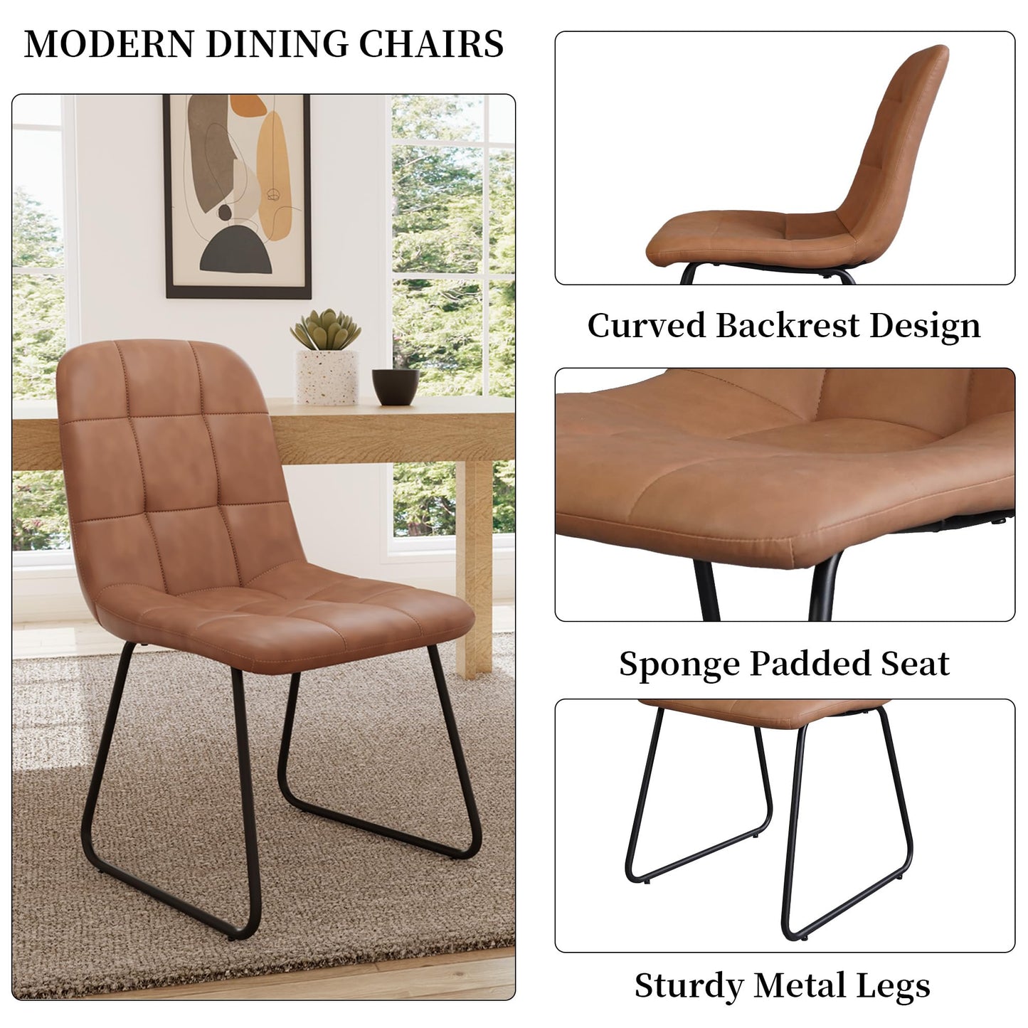 HIPIHOM 45.3 Inch Round Dining Table Set for 4, Mid Century Modern Small Kitchen Coffee Set for Dining Room Kitchen Apartment (Cream Table + 4 U-Shaped Brown Chairs)