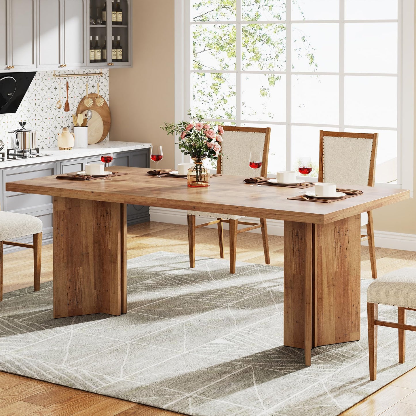 Tribesigns 63-inch Dining Table for 4-6, Farmhouse Kitchen Table with Large Tabletop, Rectangular Dinner Eating Table for Dining Room, Living Room, Kitchen