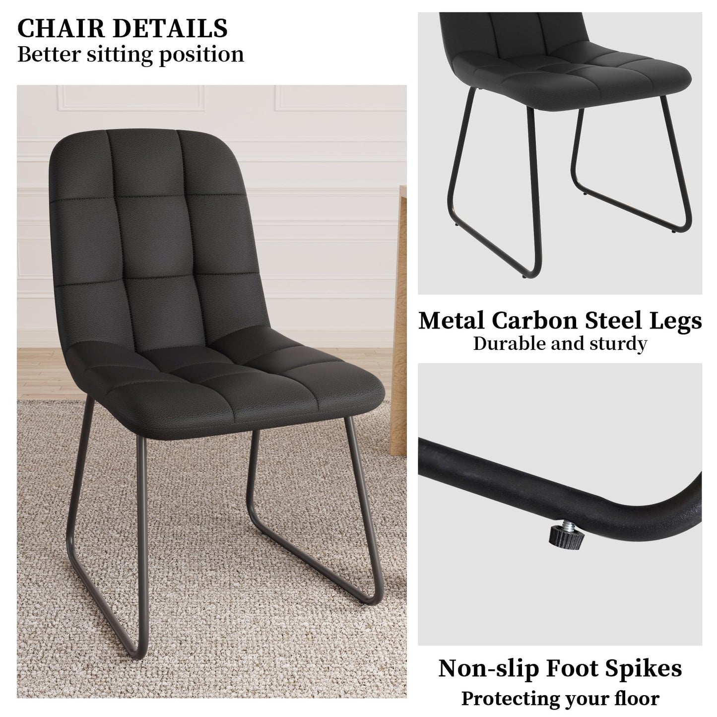 HIPIHOM Dining Chairs Set of 2, Modern Kitchen Faux Leather Dining Room Chair for Kitchen Living Dining Room (2 Black)