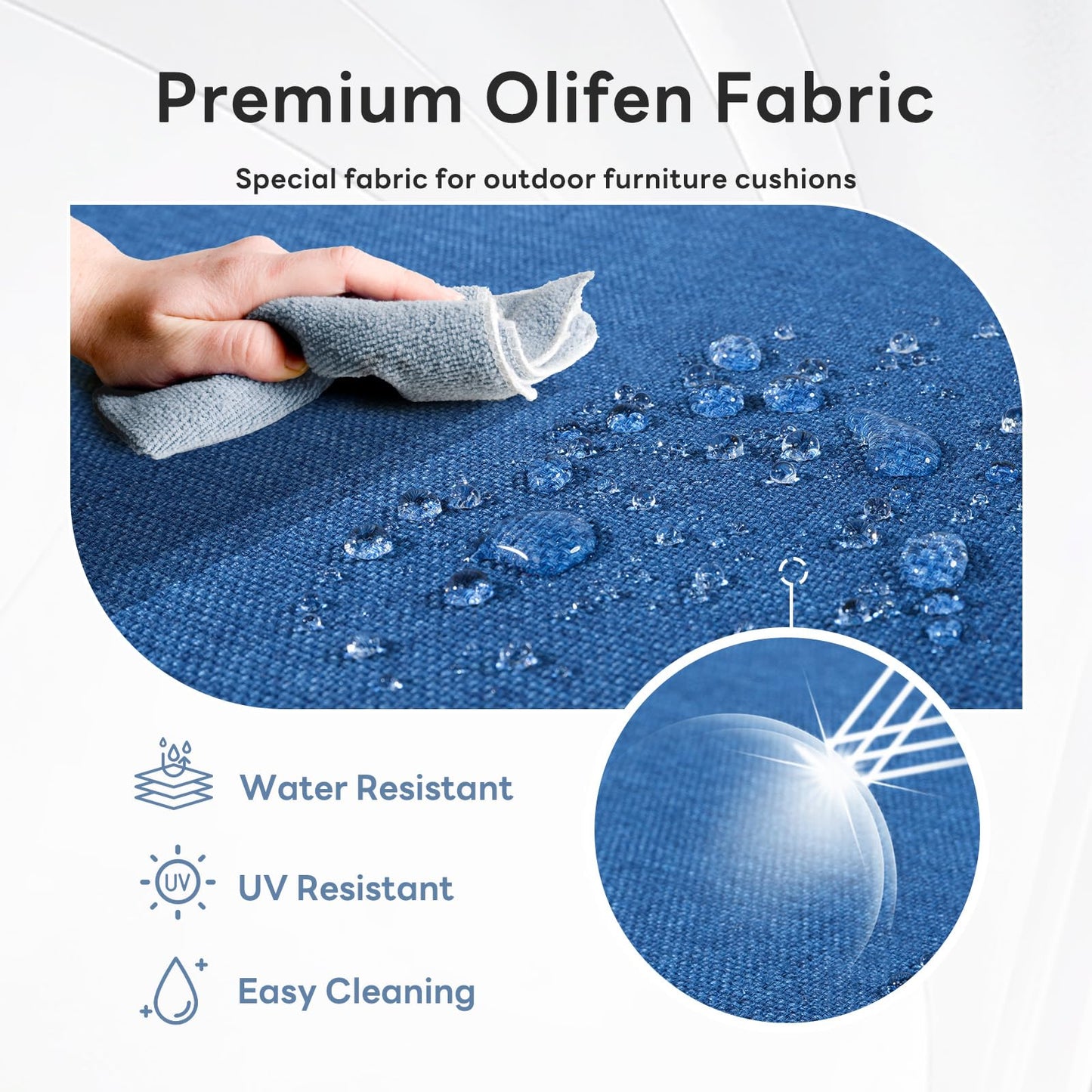 Artfurniz 6" Thicker Outdoor Chair Cushion 3 Sets - 24" *24" *6" Waterproof Patio Furniture Cushions with Removable Cover, 28D High Density Sponge Filling Thicken Outdoor Patio Cushions - Blue