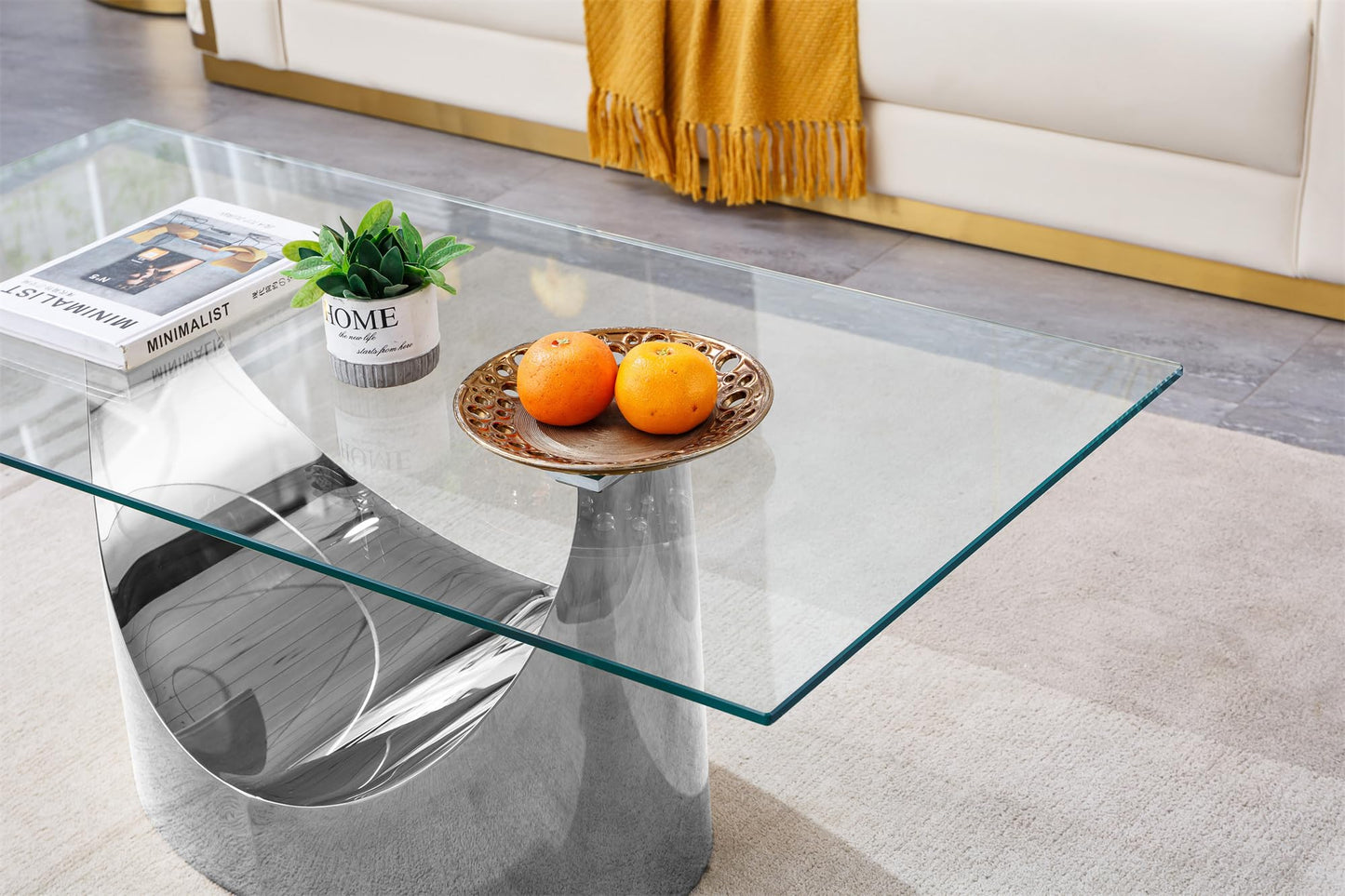 SSLine Modern 1 Piece Living Room Coffee Table Luxury Silver Glass Coffee Table with Sturdy Stainless Steel Base for Living Room Bedroom Office (1 Coffee Table)