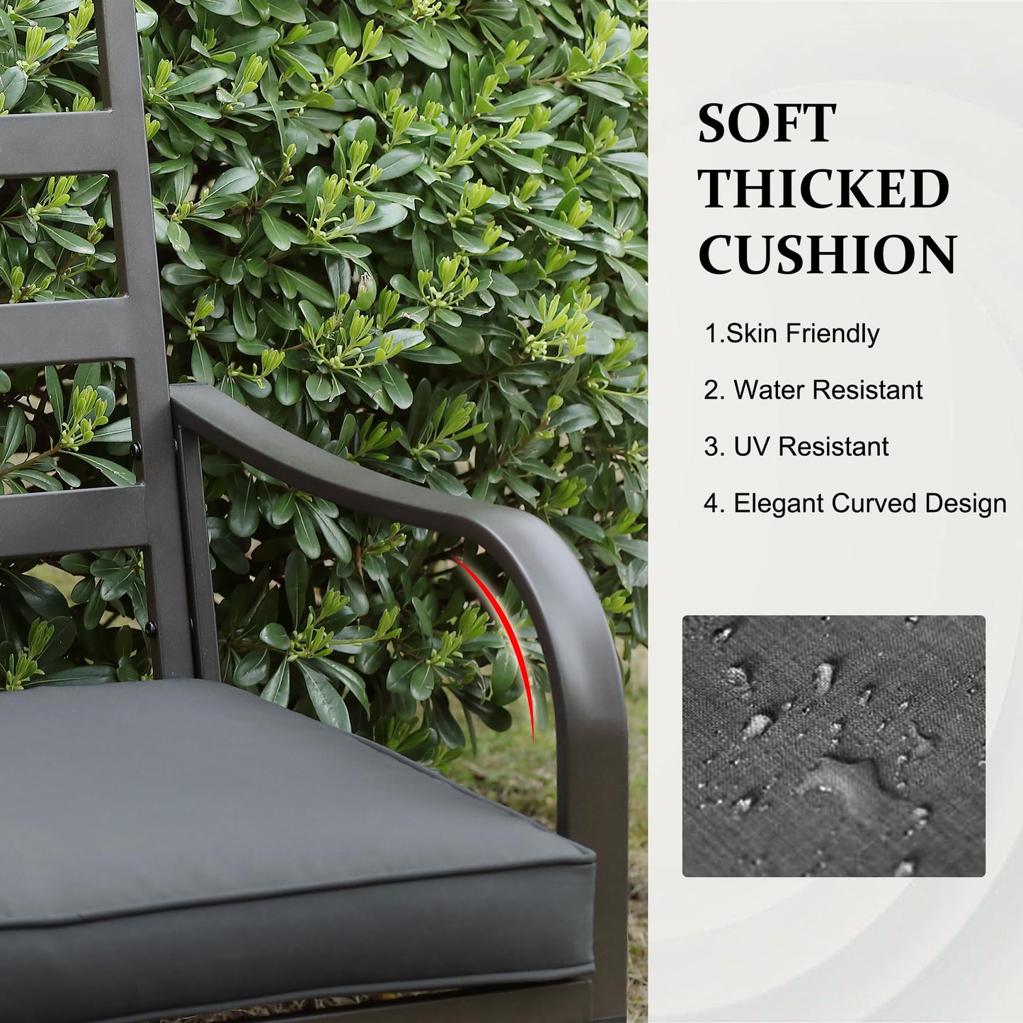 GOOGIC Patio Swivel Chair Set of 2,Heavy Duty Outdoor Dining Chairs with Thickened Cushions,Metal Patio Chairs Gentle Rocker for Outside,Garden Lawn & Porch Backyard, Grey