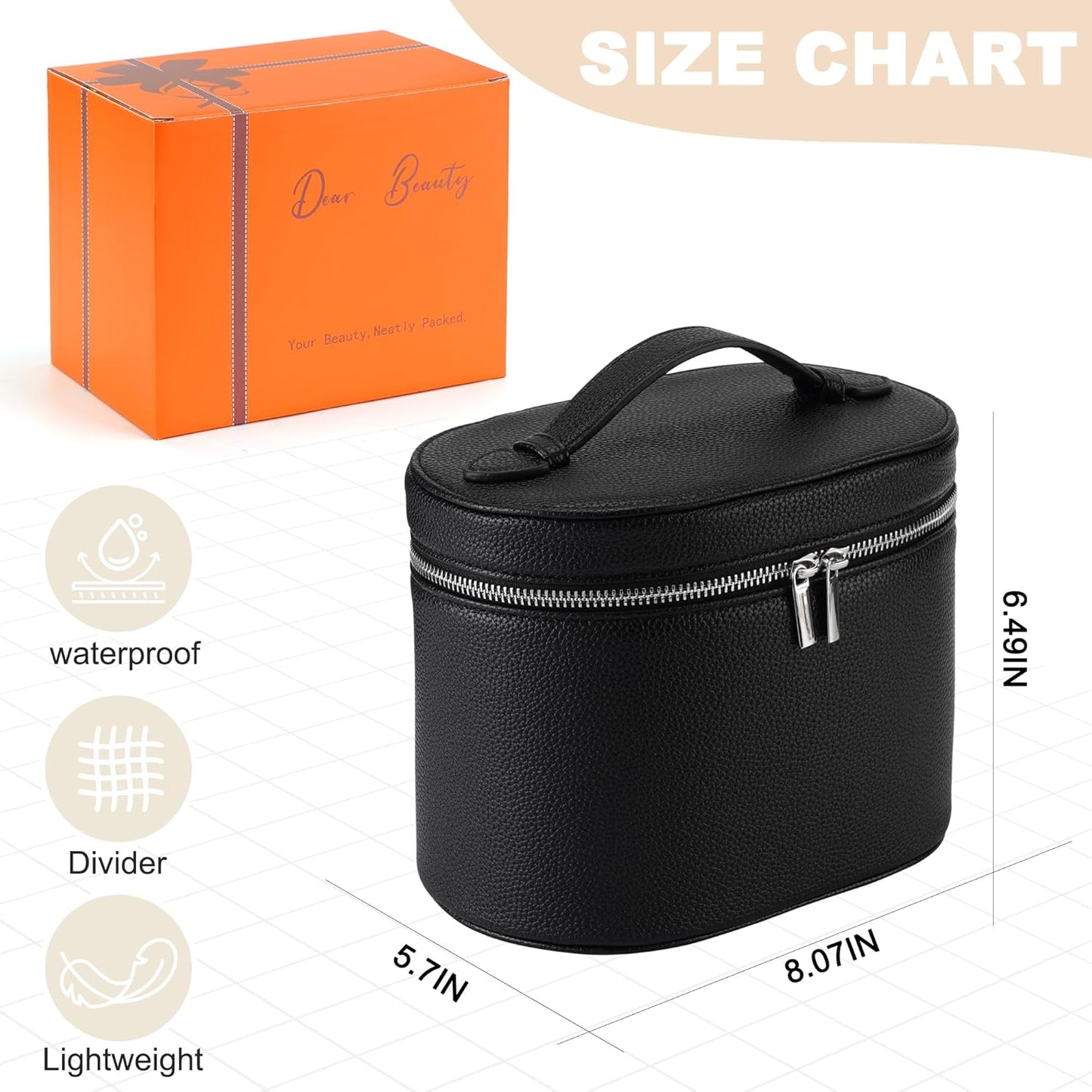Makeup Bag Vanity Case Cosmetic Bag with Removable Divider Travel Toiletry Bag for Women Portable Make up Box Organizer, Black