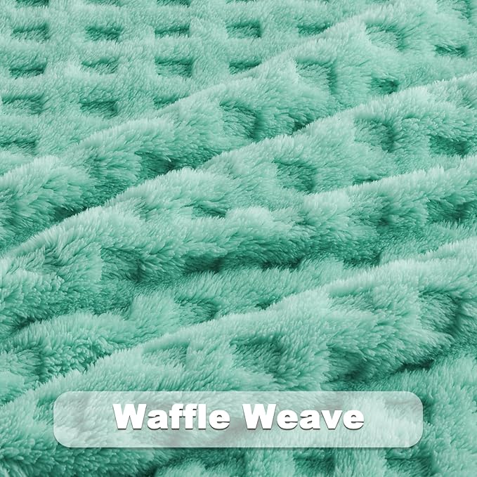 NEWCOSPLAY Super Soft King Blanket Aqua Premium Silky Flannel Fleece 3D Waffle Checkered Lightweight Bed Blanket All Season Use (Aqua, King(90"x110"))