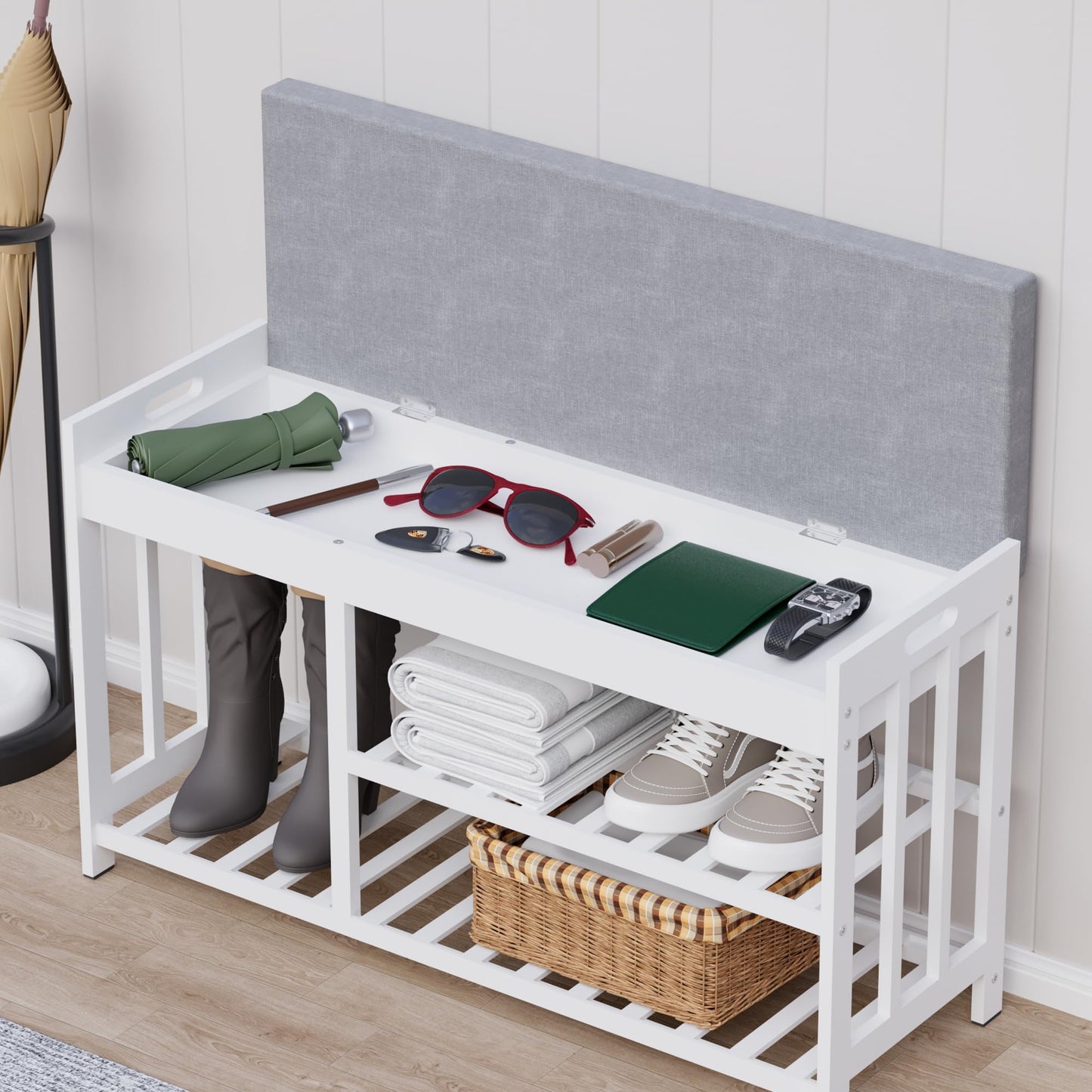 APRTAT 3-Tier Bamboo Shoe Rack Bench, Shoe Storage Organizer Bench, Entryway Benchs, Shoes Rack for Front Door Entrance, Entryway Bathroom Bedroom
