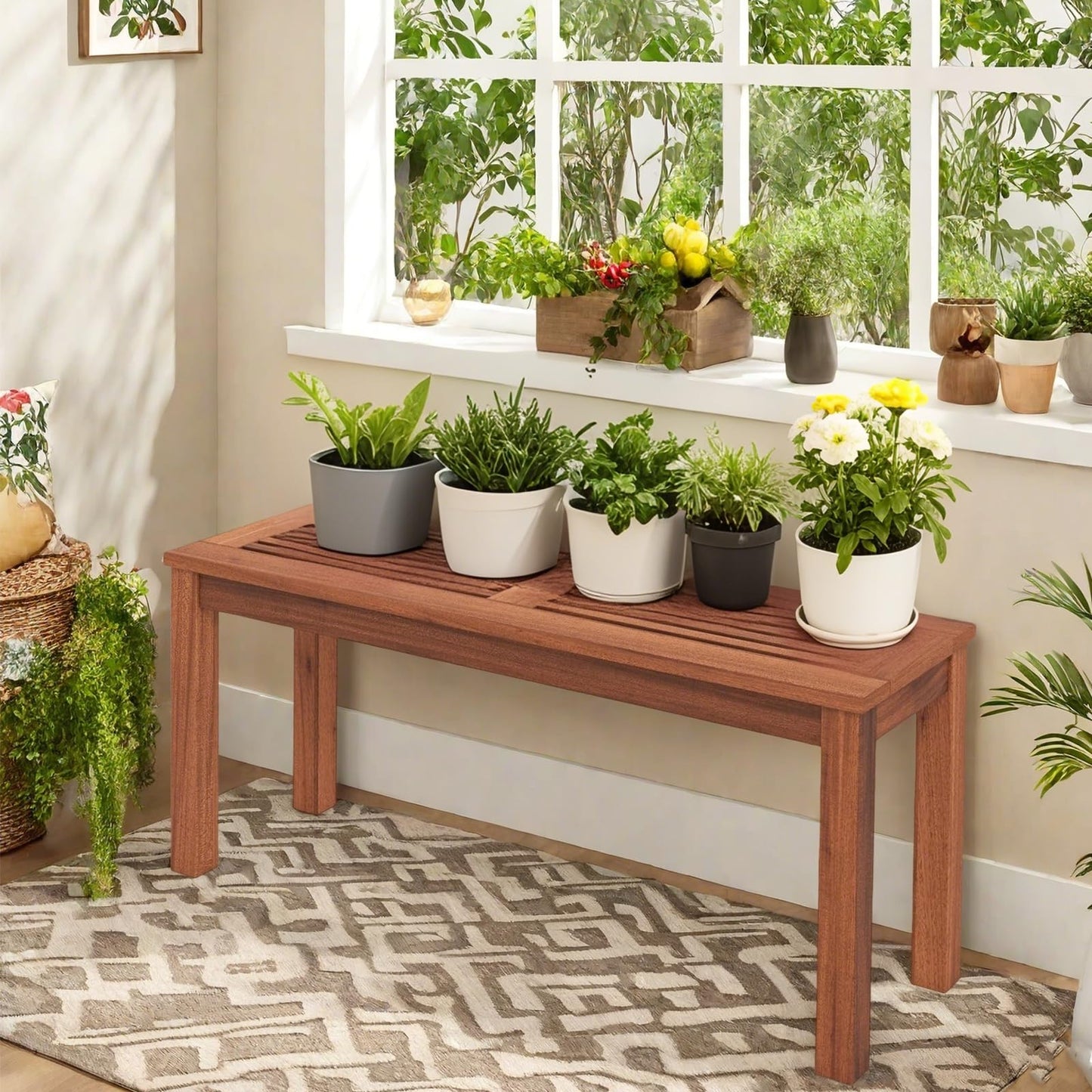 ERGOMASTER Wooden Outdoor Bench Set of 1, 2-Person Patio Backless Garden Benches, Indoor Outdoor Dining Bench for Backyard, Lawn, Porch