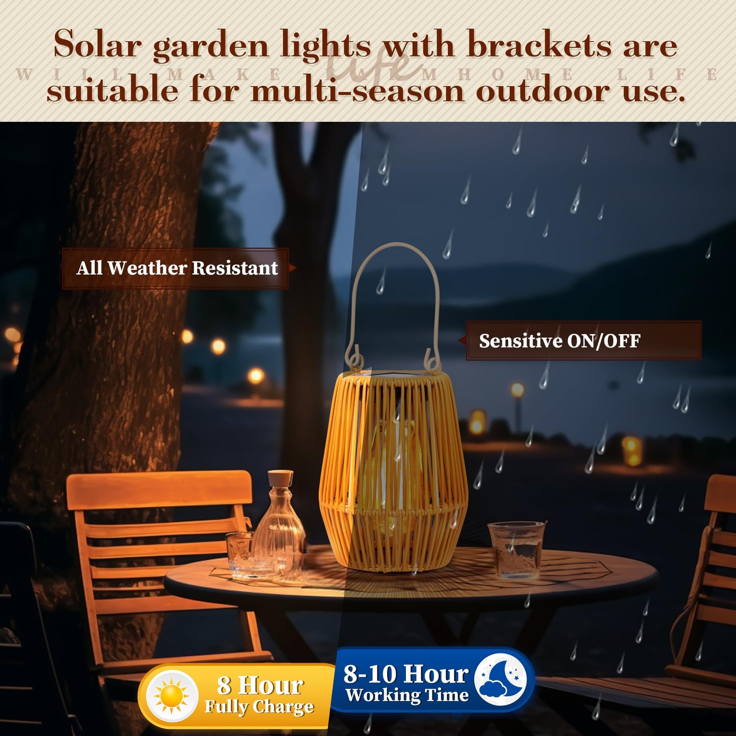 HPC Decor 2 Pack Solar Lanterns, Outdoor Waterproof Lights, Rattan, Hanging Outdoor, Lamp for Garden, Yard, Patio, Porch, Trees, Lawn, Pathway.