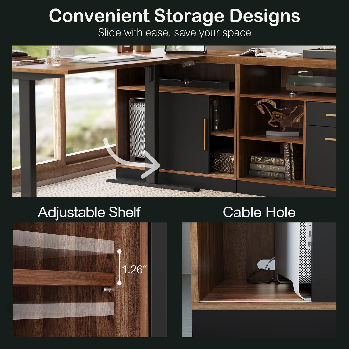 ModernMate Wood File Cabinet with Door, Filing Cabinet for Home Office with Adjustable Open Storage Shelves, 31W*20D*29H Lateral File Cabinet, Black Walnut