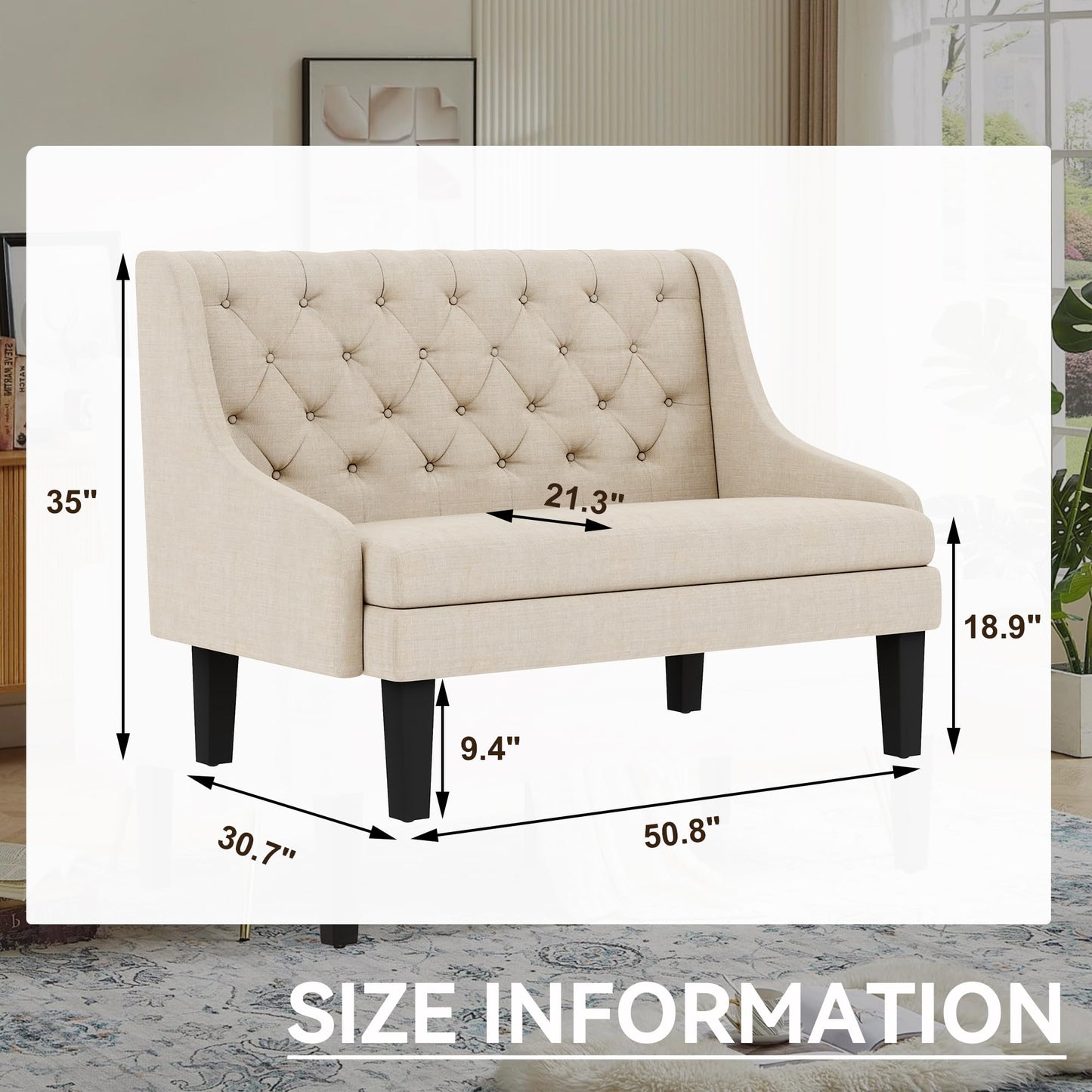 Yongqiang Settee Bench with Back Mini Couch for Dining Room Living Room Entryway Modern Upholstered Banquette Button Tufted Loveseat Sofa with Wood Legs Cream