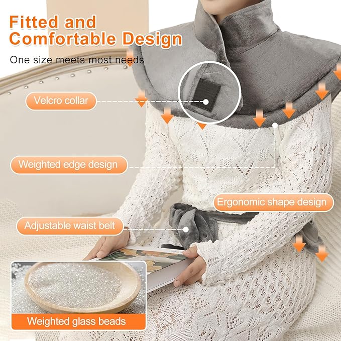 Heating Pad for Back Pain Relief 24'' × 33'' Weighted Heating Pad for Neck and Shoulder Cramps 6 Heat Settings 6 Timers Auto Off Birthday Gifts for Women Men Mom Dad ETL Certified Gray