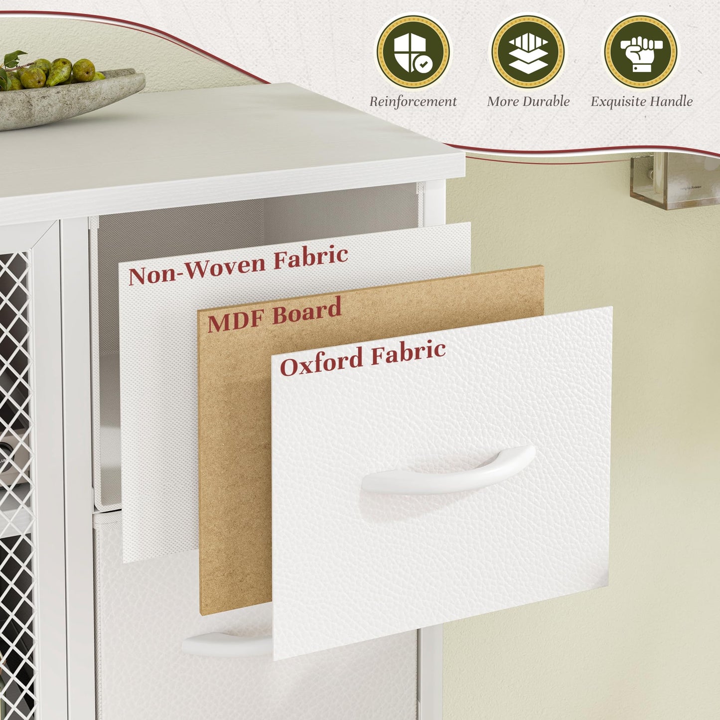 Romorgniz White Dressers for Bedroom with 10 Drawers, Tall Dressers & Chests of Drawers with Large Metal Mesh Door, Closet, Hallway 48.2" H x 38.1" W x 11.8" D