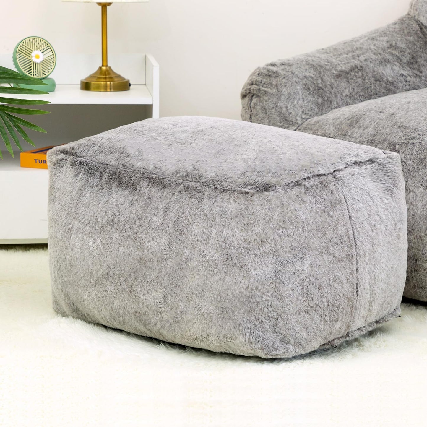 HollyHOME 15"(H) Bean Bag Ottoman Pouf, 6.6LB Memory Foam Filled Footstool for Sofa, Accent Stuffed Footrest Stool with Washable Cover, Single Footrest Stool for Living Room, Bedroom, Coffee