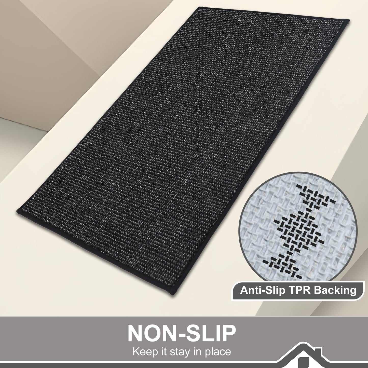 BEQHAUSE Dirt Trapper Door Mat 36" x 60", Non-Slip Washable Doormats Entrance Mat, Dirt Resistant and Absorbent Welcome Mat, Low Profile Floor Mats for Front Back Door and Entryway, Black