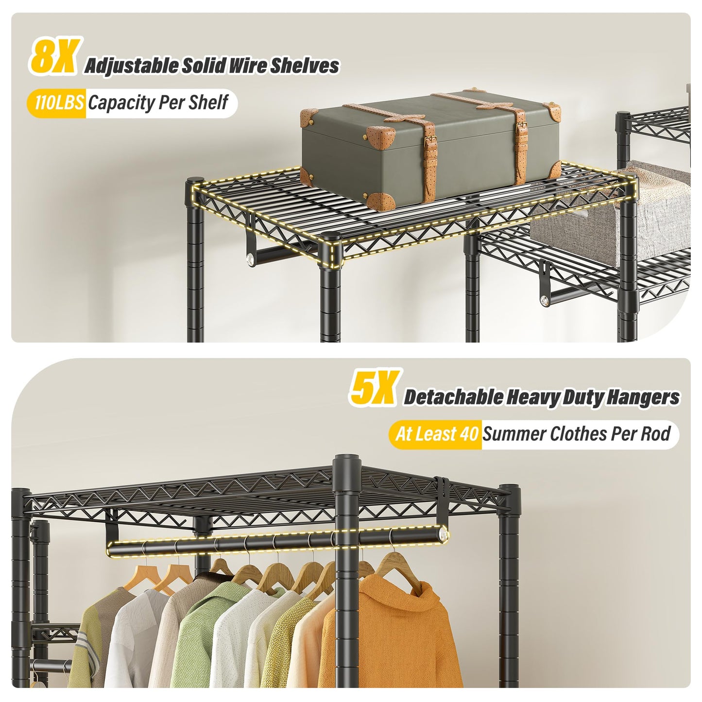Raybee Clothes Rack with Cover, Clothing Racks for Hanging Clothes Loads 905 LBS,Heavy Duty Portable Closet,Wardrobe Closet, Black,75" W*17.8" D*77" H