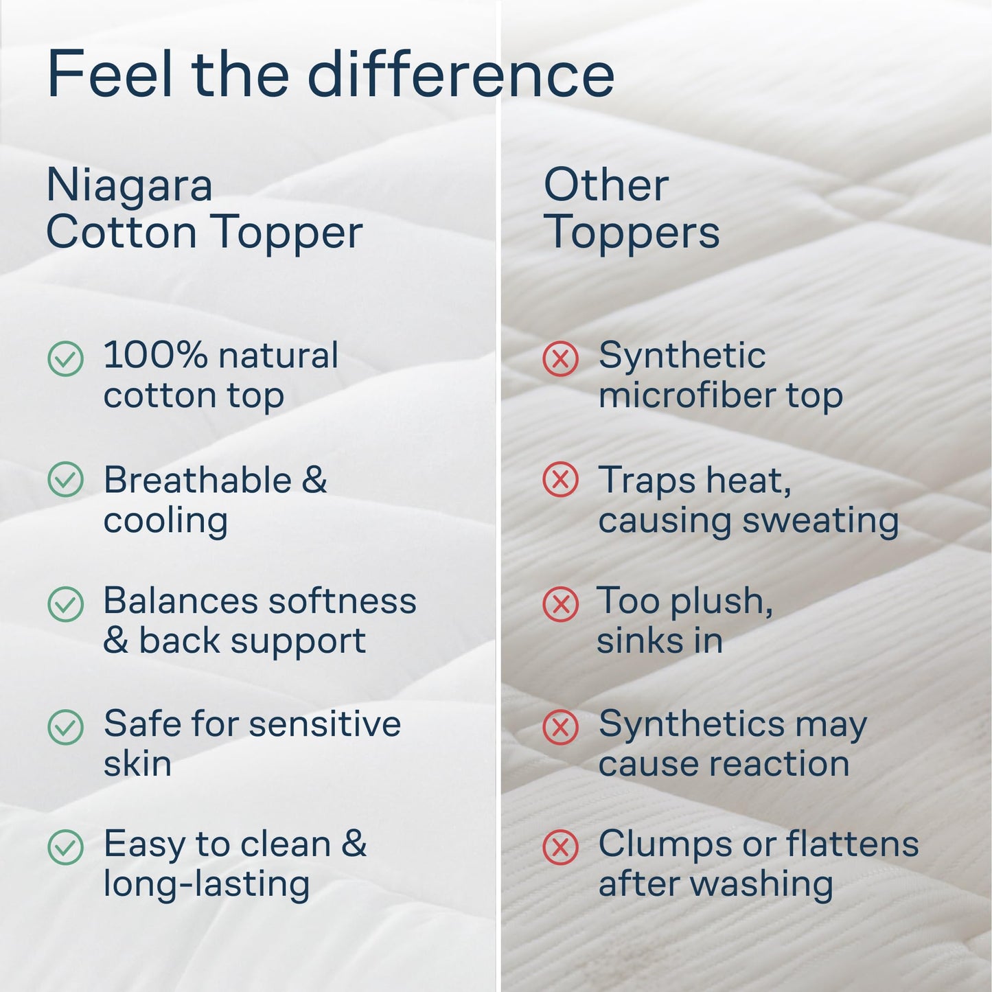 Cloud-Like Queen Mattress Topper - 100% Cotton Top Mattress Pad for Back Pain Relief - Breathable & Naturally Cooling for Hot Sleepers