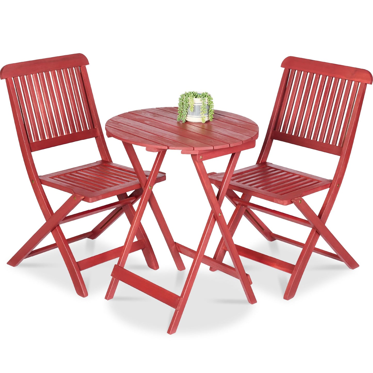 Best Choice Products 3-Piece Acacia Wood Bistro Set, Folding Patio Furniture for Backyard, Balcony, Deck w/ 2 Chairs, Round Coffee Table, Teak Finish - Ruby