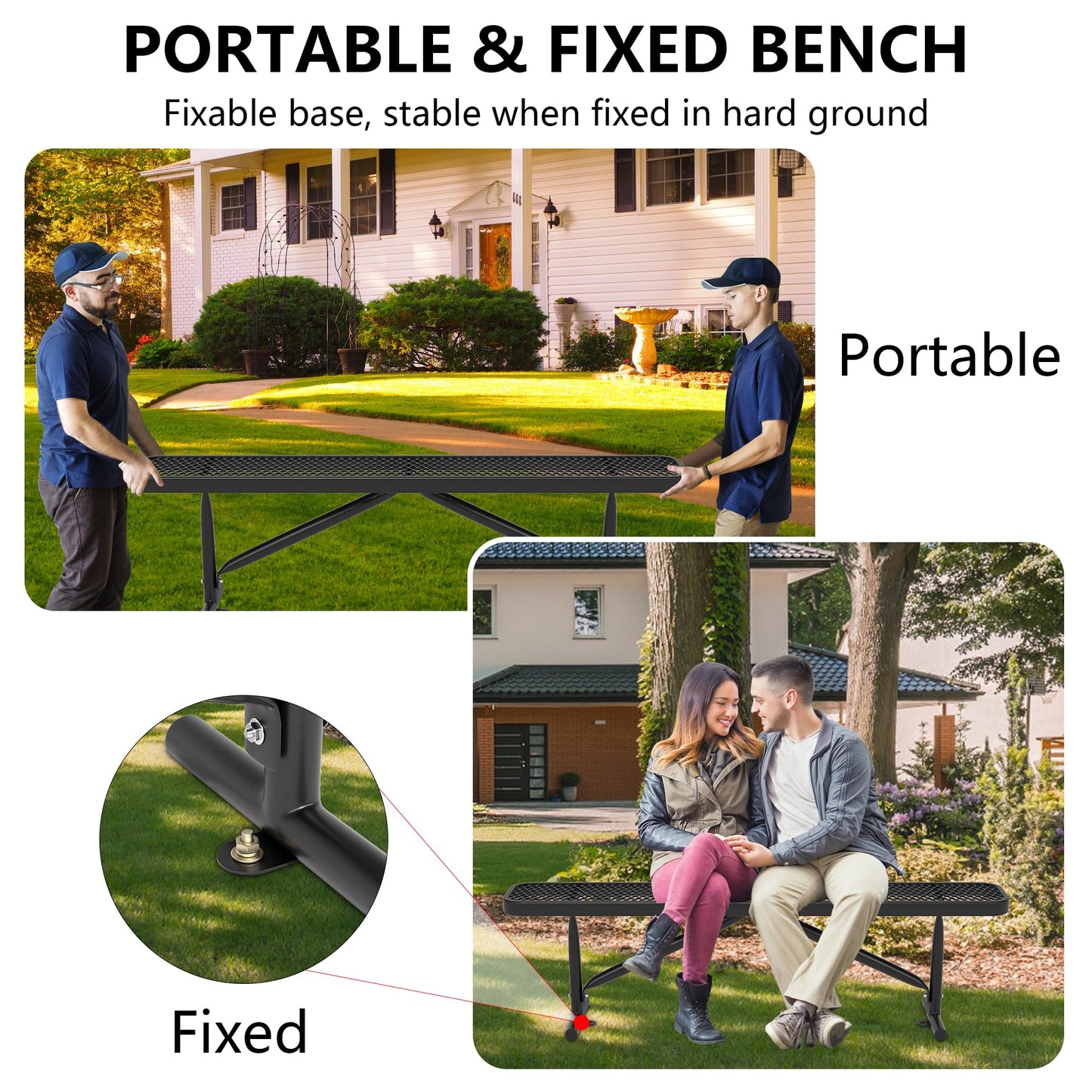 Sunnibety 6 Feet Heavy Duty Metal Park Bench for Outside, Outdoor Bench with Portable Frame, Commercial Benches for Shopping Mall, Store, Park, Patio, Deck, Black