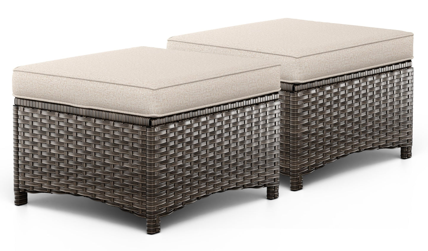 MaxMulti 2 Pieces Patio Ottomans, Outdoor Wicker Footrest Seat with Removable Cushions, Multipurpose Patio Furniture for Outdoor, Backyard and Deck Use (Beige)