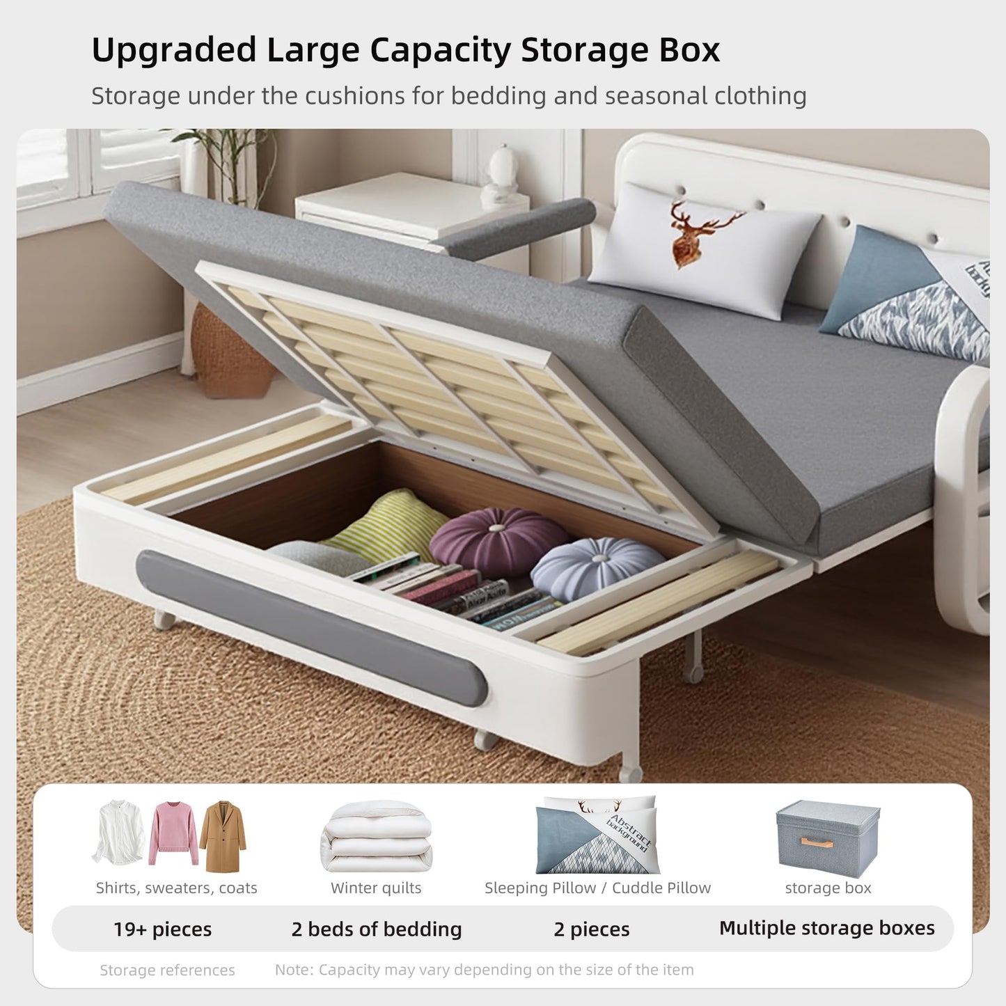gaoyangjiaju Pull-Out Sofa Daybed with Trundle, Versatile Futon Couch with Sleeping Function and Storage Space, Sofa Bed for Small Rooms and Living Rooms, Dark Grey and White (50.3")