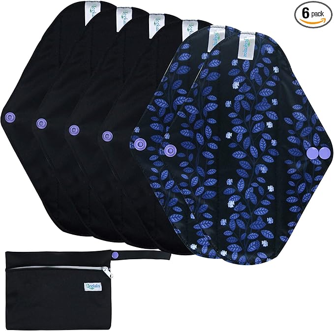 Leekalos Reusable Menstrual Pads - Bamboo Menstrual Cloth Pads | Light Incontinence Pads | Reusable Sanitary Pads - Pack of 6, 1 Cloth Mini Wet Bag