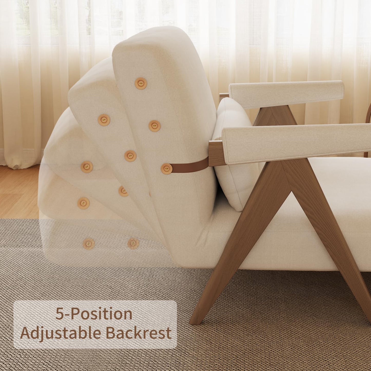 KungFuWood 32inch W Convertible Chair Bed Sleeper 3 in 1 Sleeper Sofa Couch Bed,Adjustable Backrest Futon Sofa Bed Chair,Small Space Sleeper Sofa for Living Room, Bedroom,Home Office,Beige,White