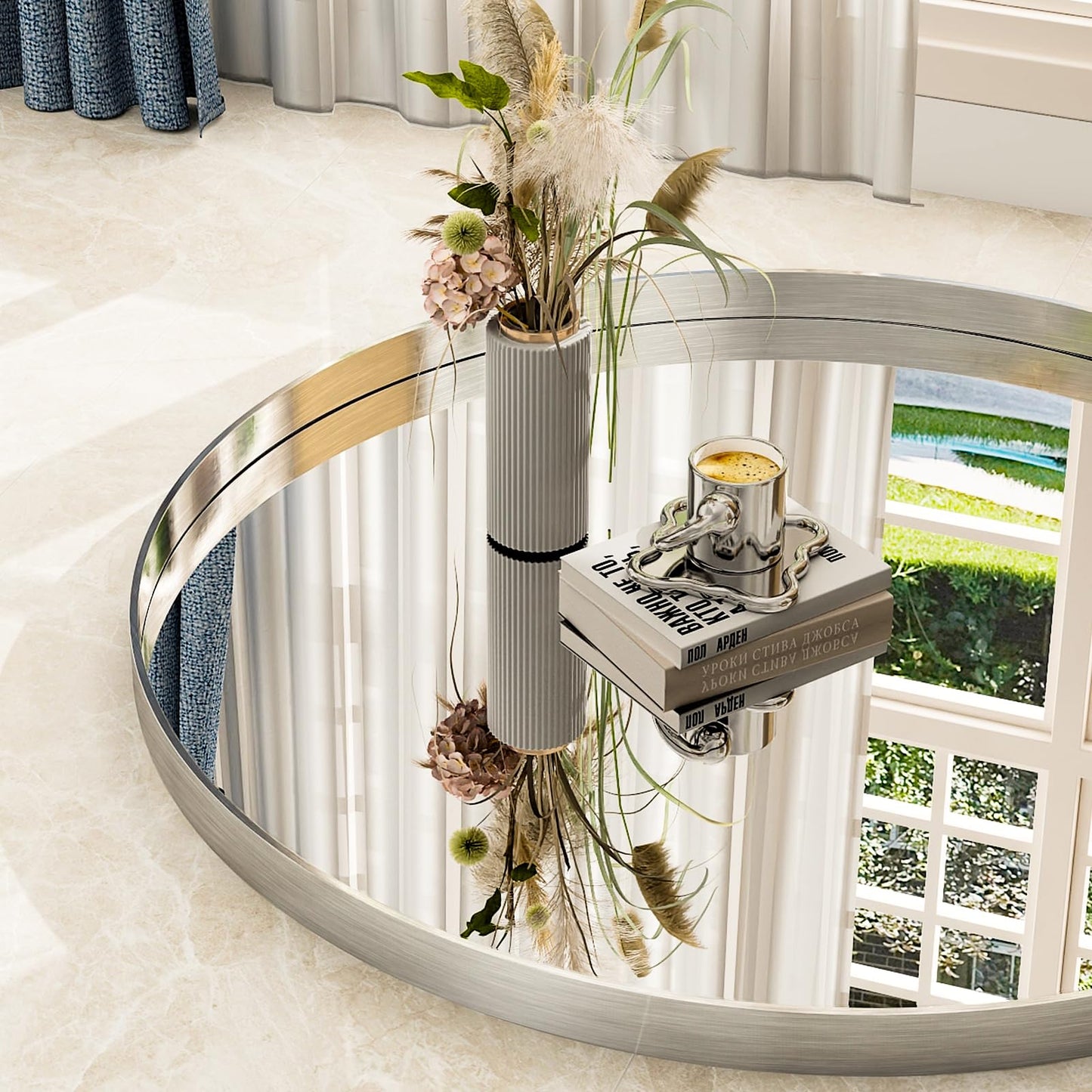 Easly 24 Inch Round Bathroom Mirror - Wall Mounted Circle Mirror with Metal Frame, Modern Mirror Suitable for Bathroom, Vanity, Entryway, Living Room, Wall Decor，Silver