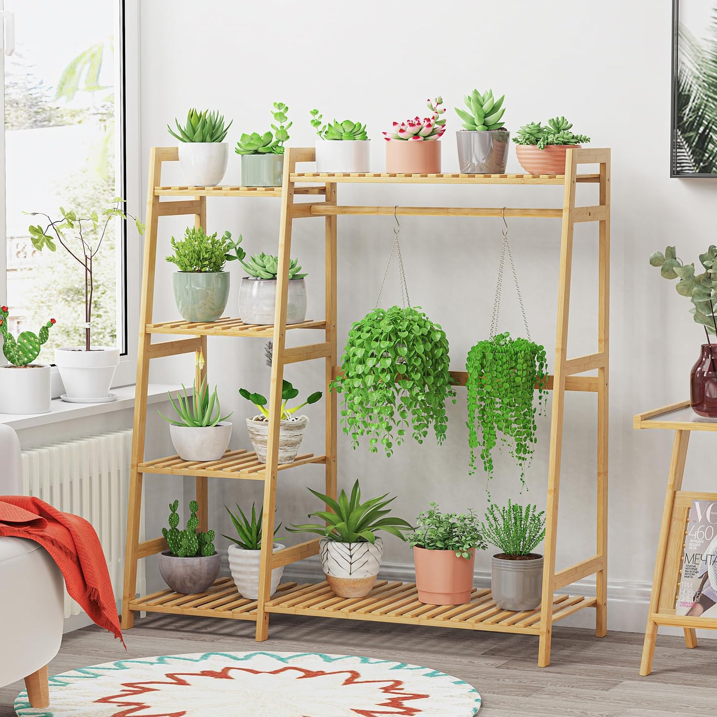 BAMBOOHOMIE Kids Clothing Rack with Shelves, Bamboo Clothes Garment Rack for Kids Child Baby, Kids Dress Up Storage Rack with Top Shelf, Toddlers Wardrobe Closet for Nursery (Medium Size)