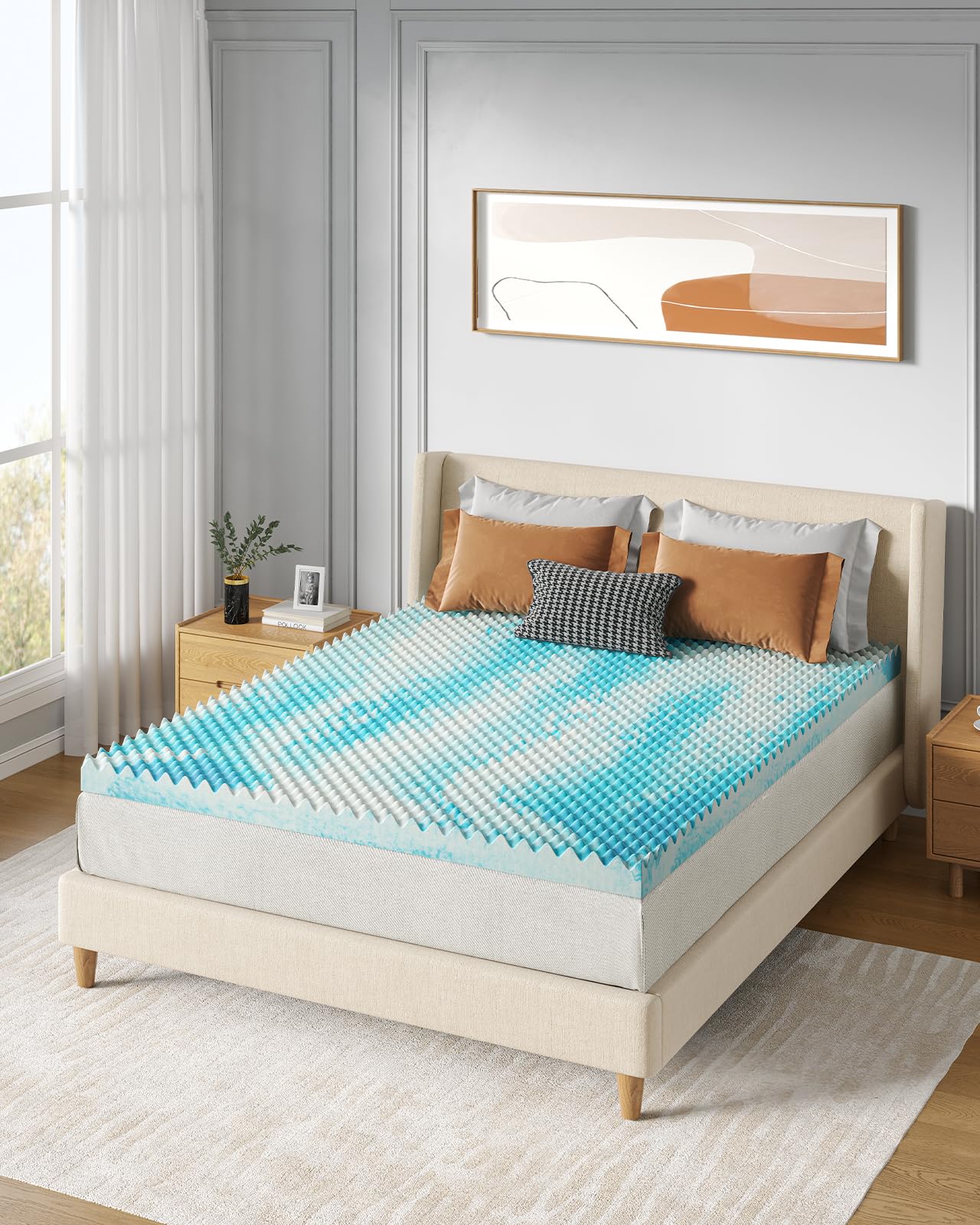 PERLECARE 3 Inch Egg Crate Memory Foam Mattress Topper Queen Size, Pressure Relief & Cooling Gel Infused Mattress Pad, Soft & Ventilated Design Bed Topper, CertiPUR-US Certified, Blue
