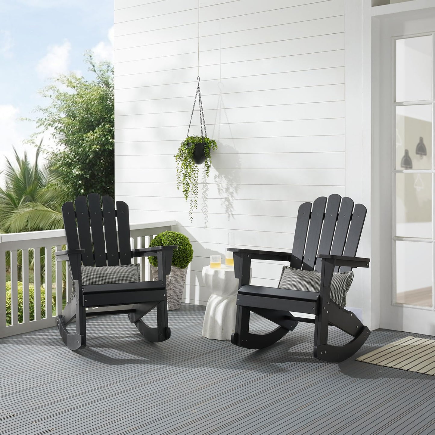 Psilvam Outdoor Adirondack Rocking Chair, Poly Lumber Porch Rocker with High Back, Patio Rocking Chair for Both Outdoor and Indoor (Black)
