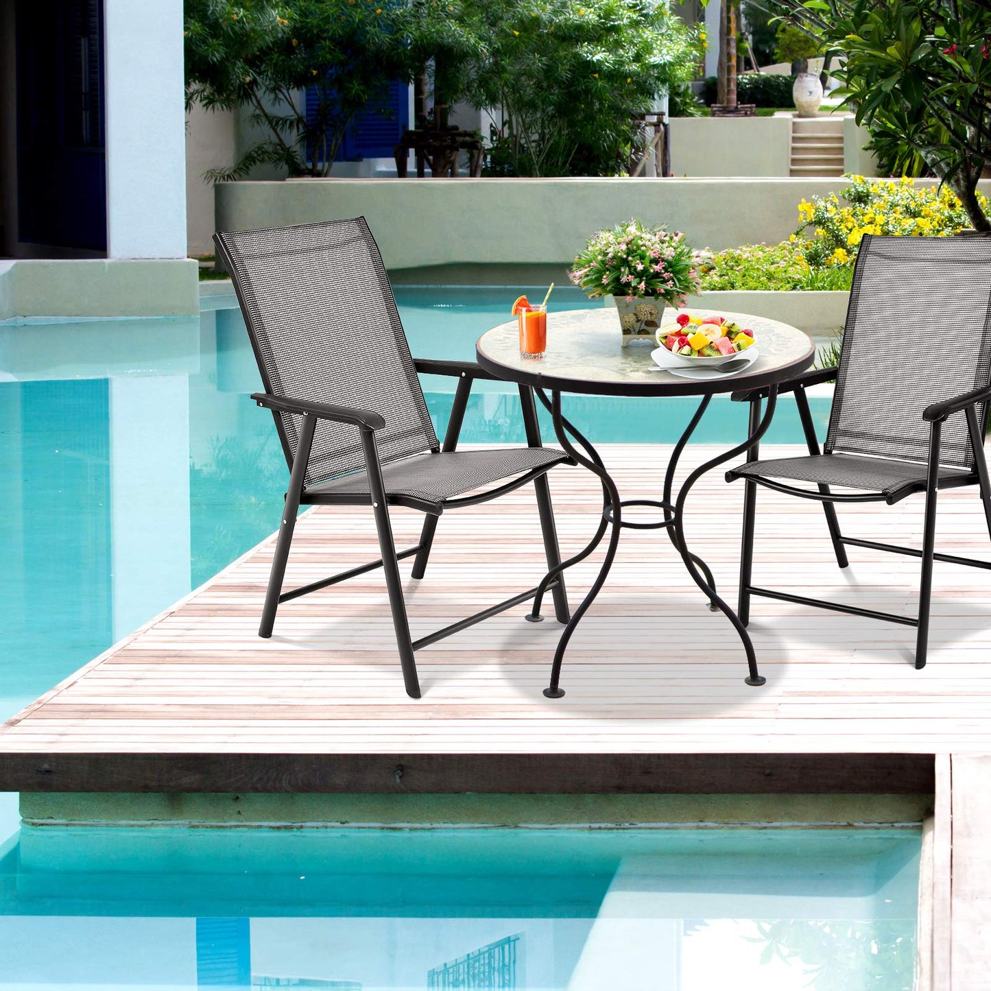 S AFSTAR Folding Chairs for Outside, Outdoor Patio Chairs Set of 4, Patio Dining Chairs with Armrests, Foldable Outdoor Chairs for Lawn Deck Backyard Porch, Folding Chairs for Adults