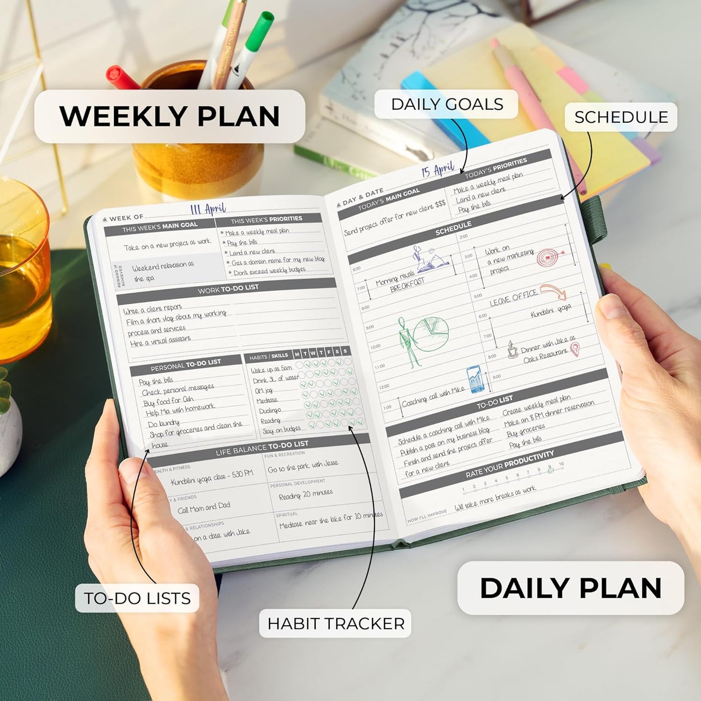 Clever Fox Daily Planner – Undated Planning Notebook with Hourly Schedule & To-Do List – Personal Day Task & Work Organizer, 6 Months (Forest Green)