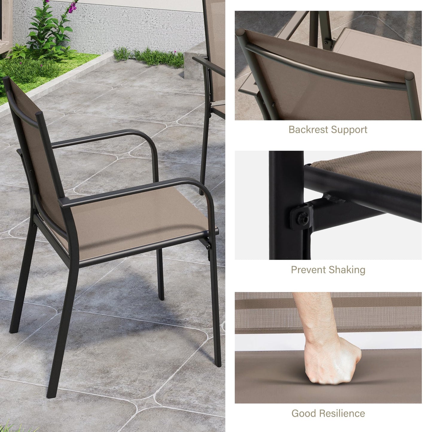 LAUSAINT HOME 5-Piece Outdoor Dining Set, Patio Furniture Set with Textilene Chairs and Square Metal Table, All-Weather Table and Chairs Set with Umbrella Hole for Backyard, Garden, and Poolside
