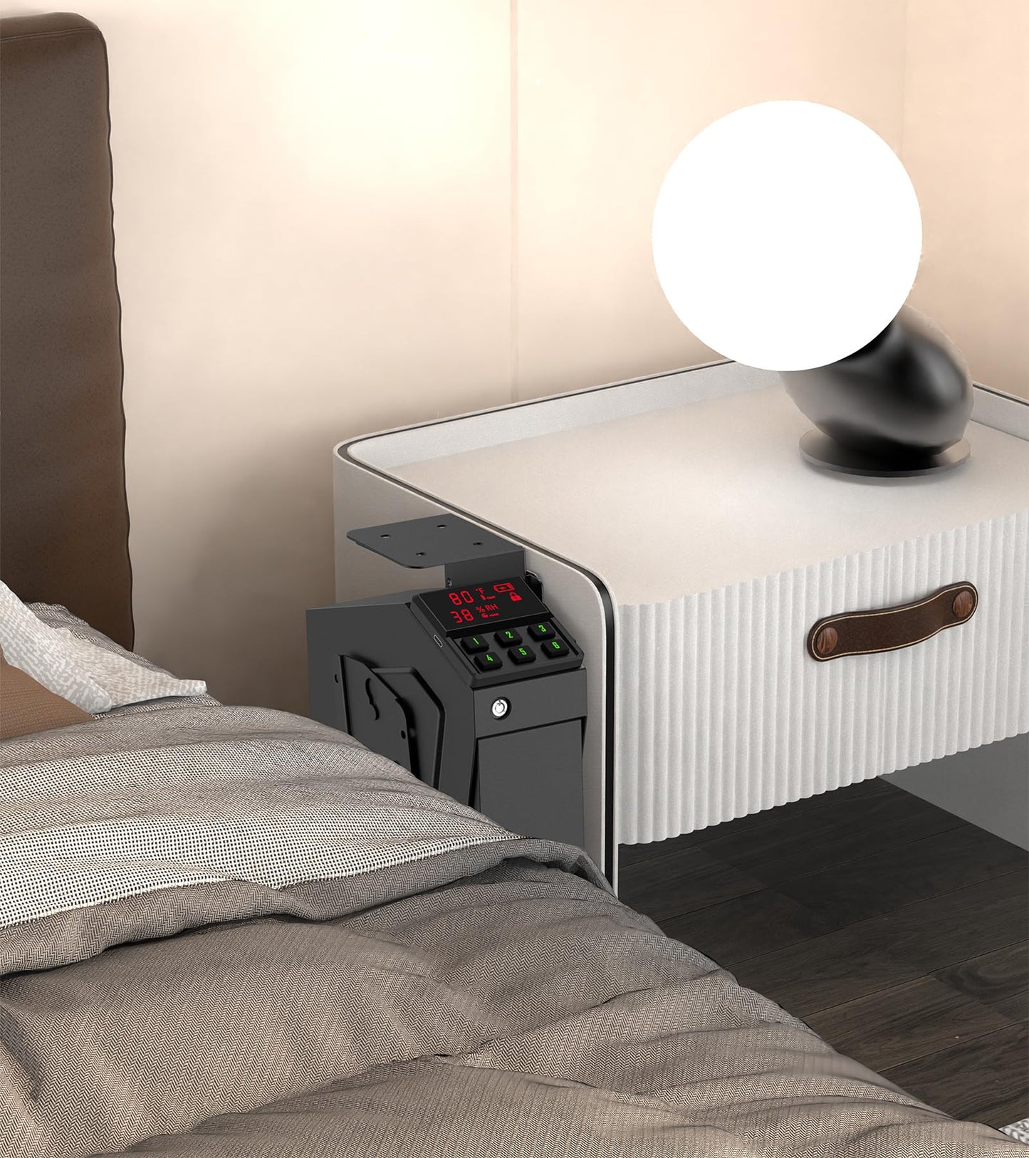 QINGENO Quick-Access Mounted Nightstand Handgun Gun Safe,Auto Open Lid Smart Pistol Safe with Keypad Lock/Key Lock (QG8002E Keypad)