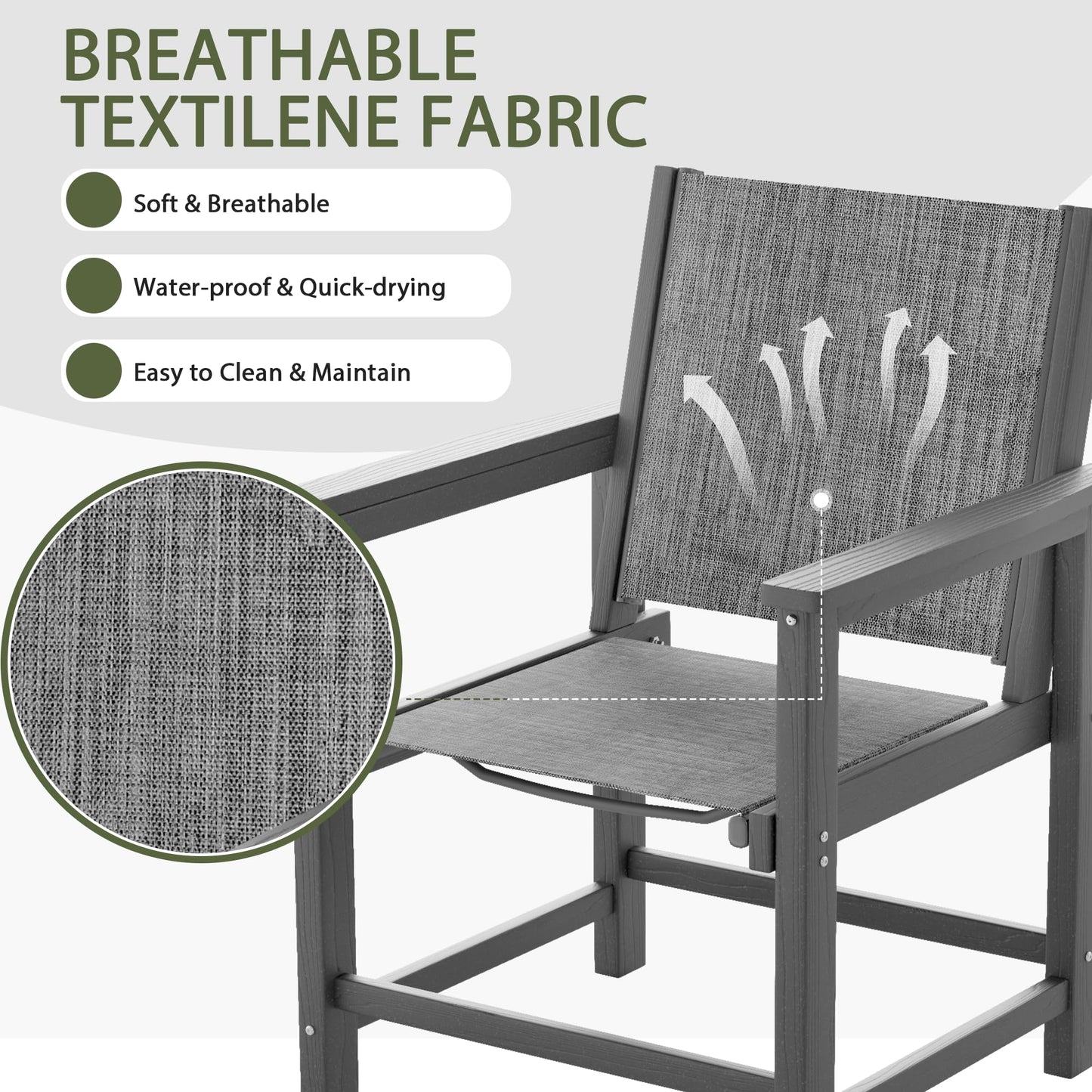 UDPATIO 2-Pack HDPE Patio Dining Chairs with Teslin Fabric - Heavy Duty Outdoor Chairs for Poolside, Deck, Garden, Backyard - All-Weather Resistant Seating Set