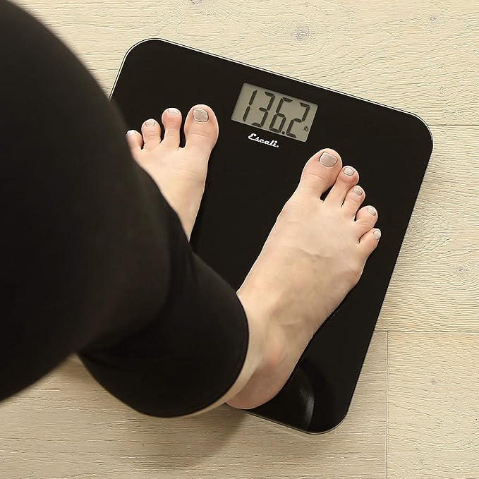 Escali Digital Glass Bath Scale for Body Weight, Bathroom Body Scale, High Capacity of 400 lb, Battery Included, Slim Black