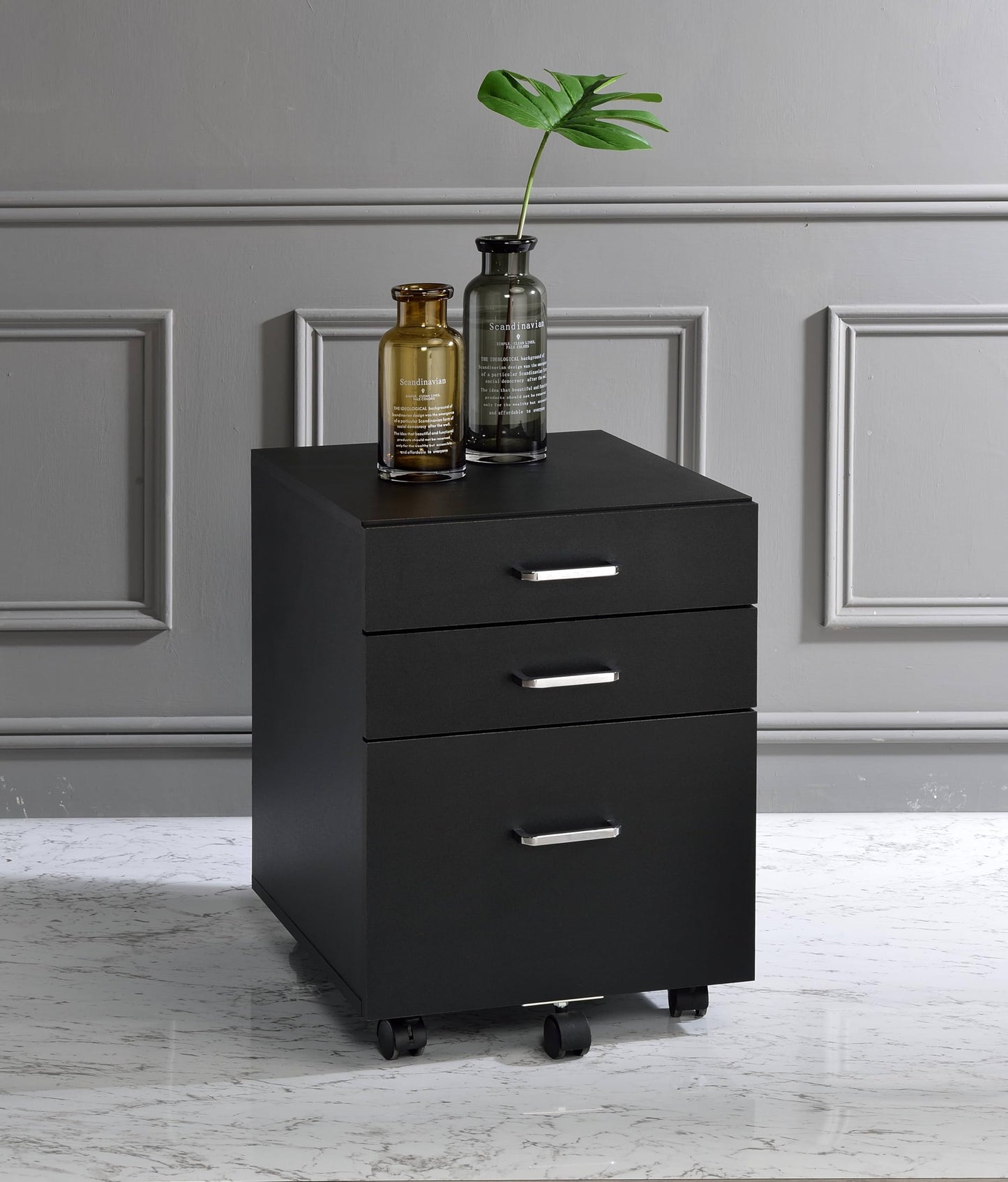 YINGCHAOJI File Cabinet, 3 Drawers Filing Cabinet for Home Office, with Wheels, for A4, Letter Sized Documents, Hanging File Folders (Black-2)