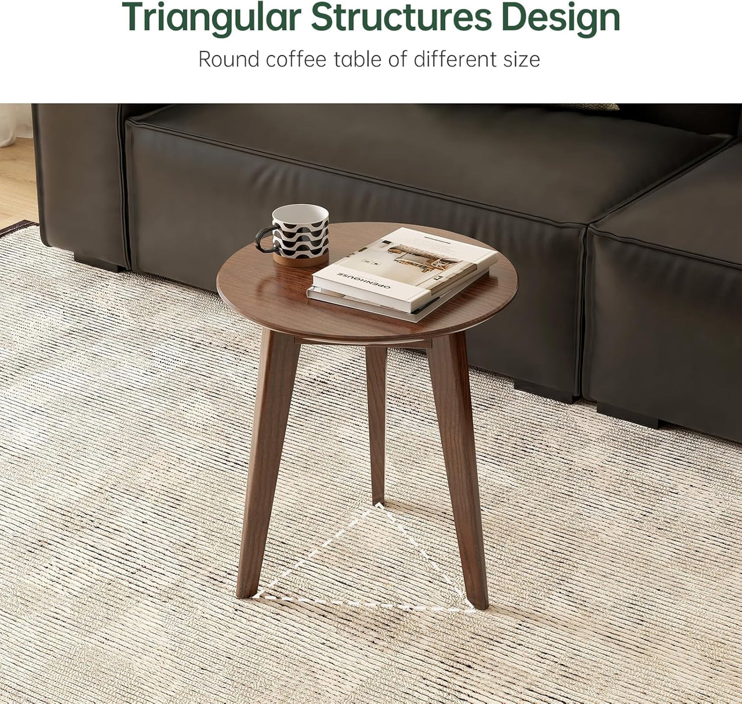 Vadisun 100% Solid Oak Round Side Table, Small Bedside Table for Small Spaces, Living Room End Table with Stable Frame, Modern Nightstand for Bedroom Couch, (Walnut, 17.71" D x 19.68" H)