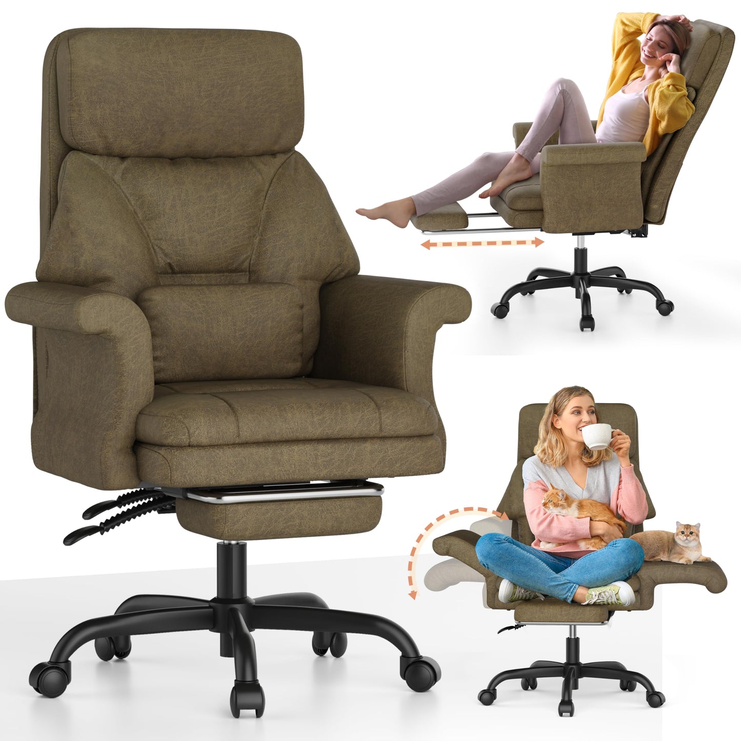 ELABEST C39 Cross Legged Office Chair with Footrest & Convertible Armrests - Pet-Friendly XL Home Desk Chair, Ergonomic Recliner with Lumbar Pillow, Criss Cross Design, Big and Tall Executive Chair